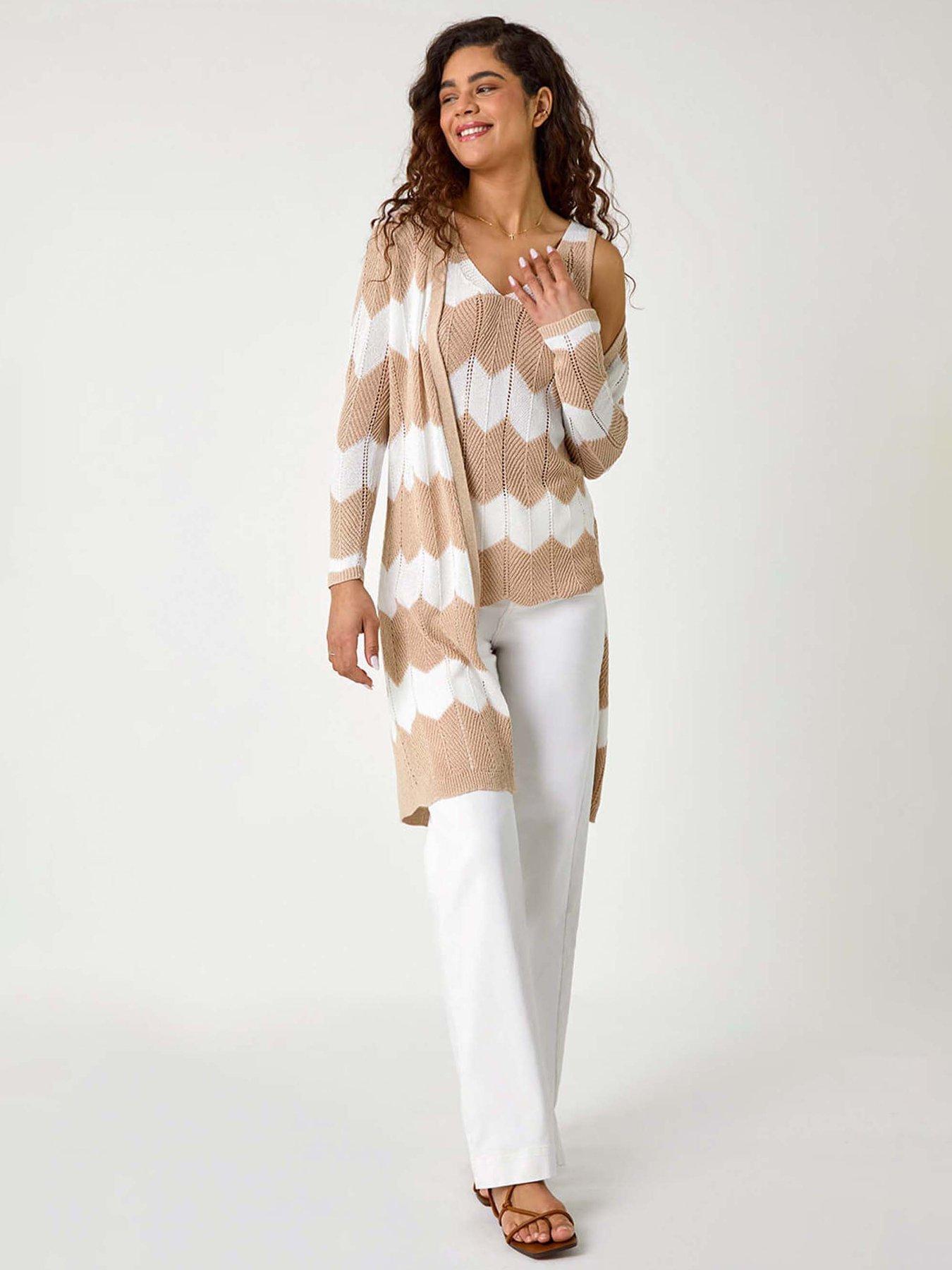  image of roman-chevron-stripe-shimmer-longline-cardigan