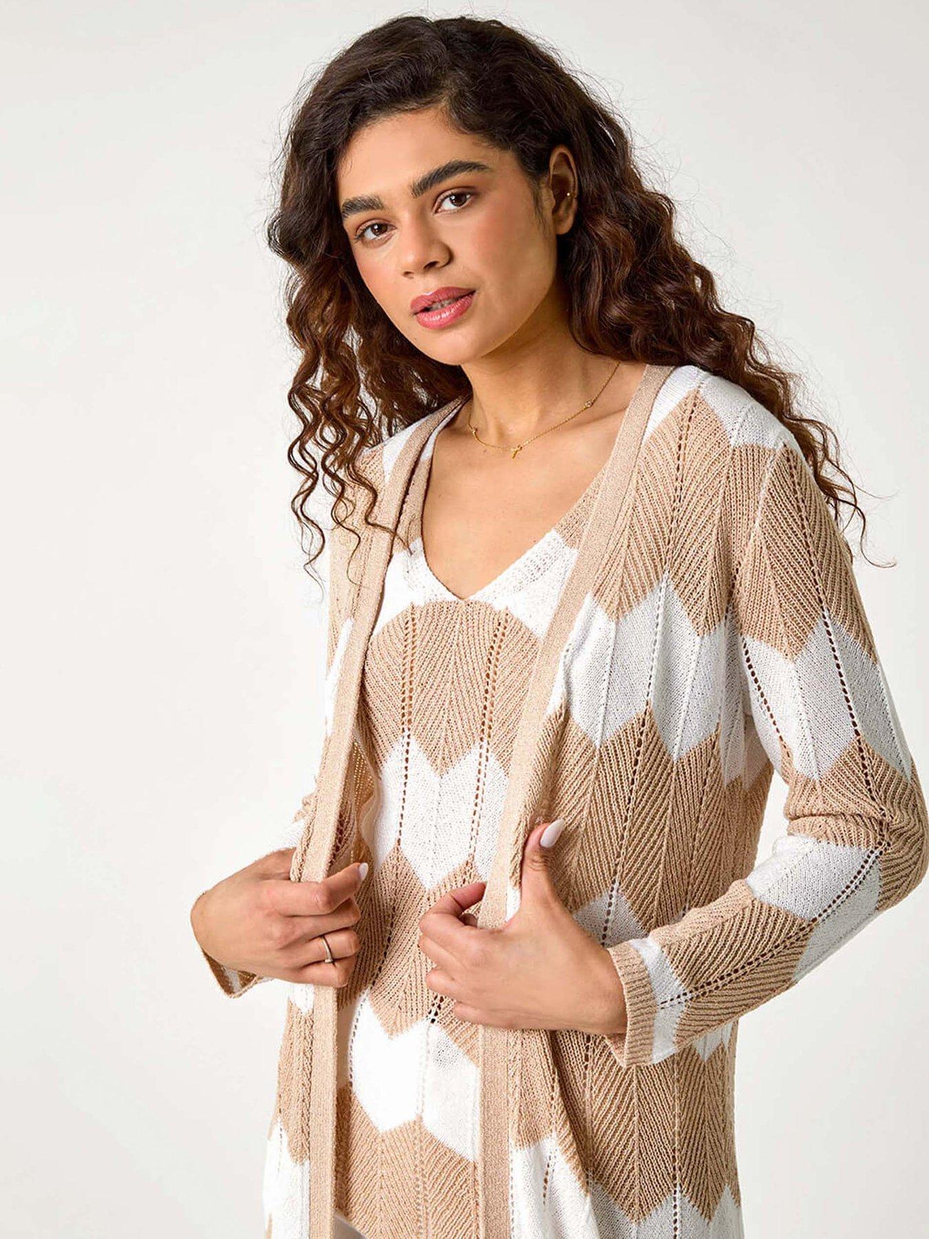  image of roman-chevron-stripe-shimmer-longline-cardigan