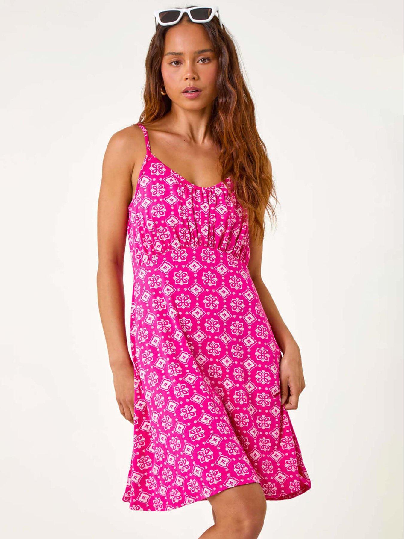 undefined Petite Geometric Strappy Stretch Dress - Pink