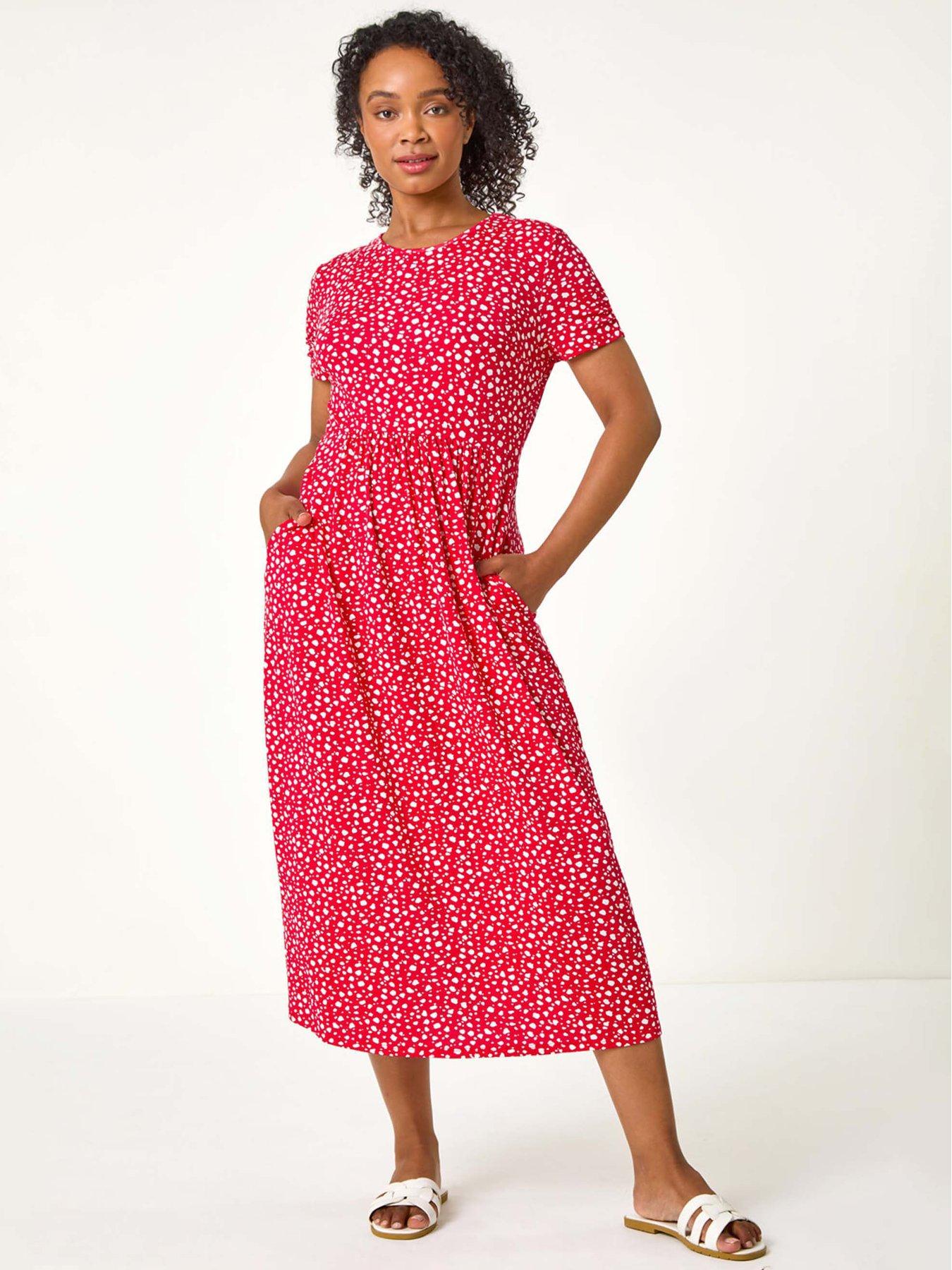 undefined Petite Spot Print Stretch Midi Dress