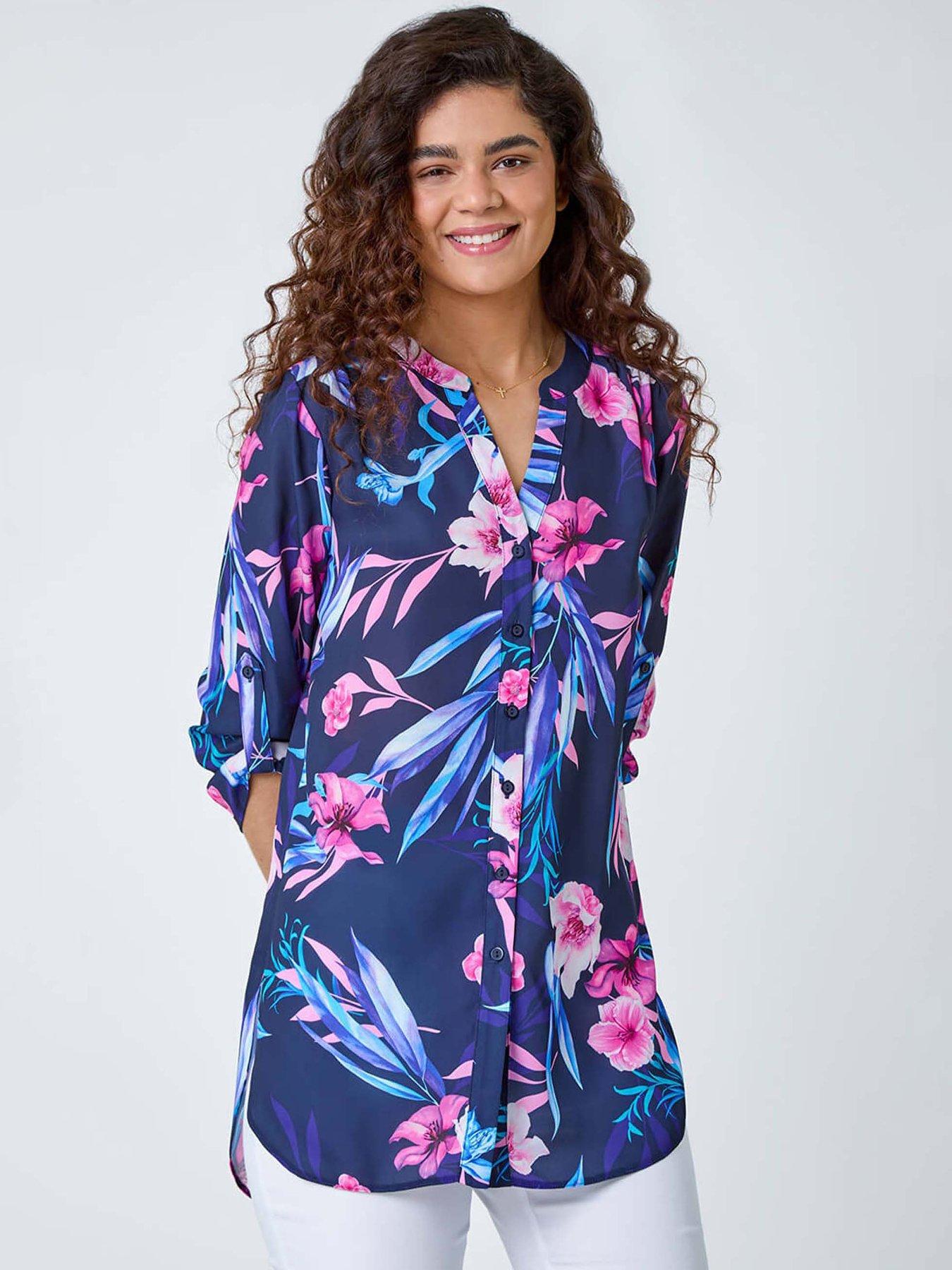  image of roman-tropical-print-longline-blouse