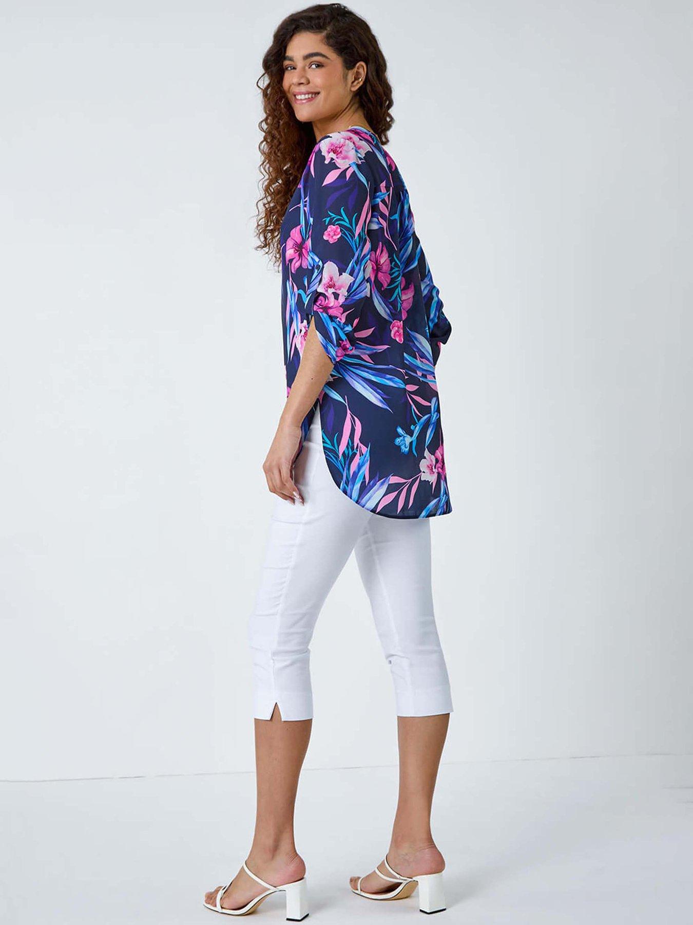  image of roman-tropical-print-longline-blouse