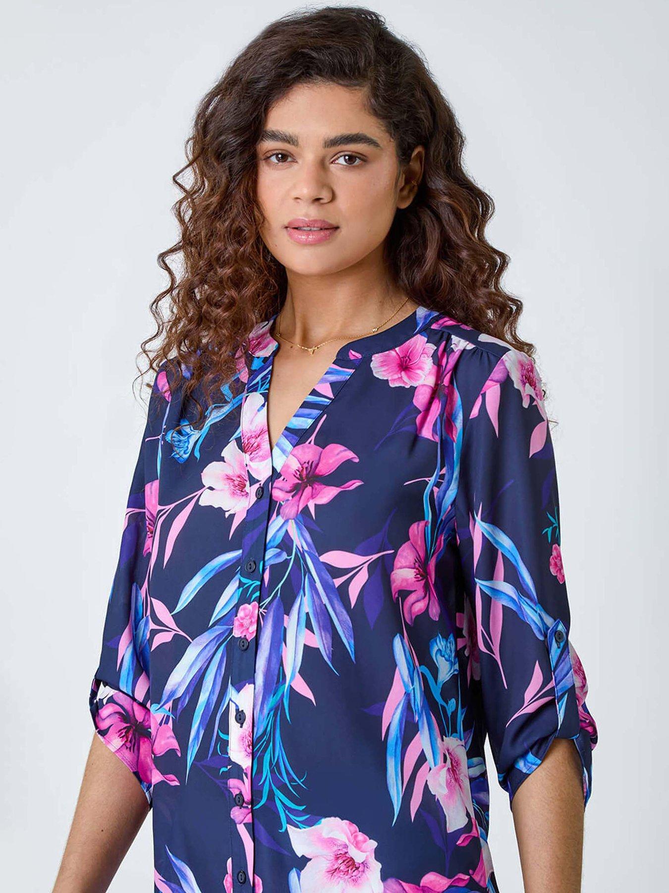  image of roman-tropical-print-longline-blouse