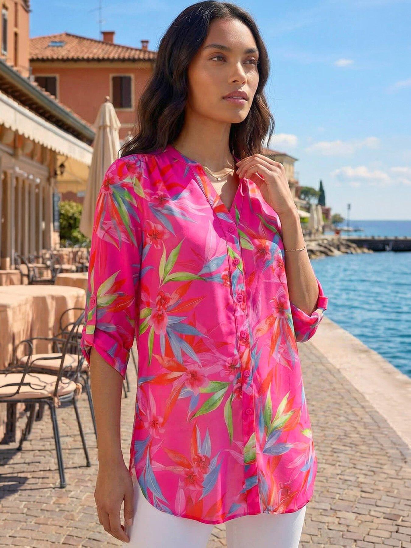 Roman Floral Print Longline Blouse