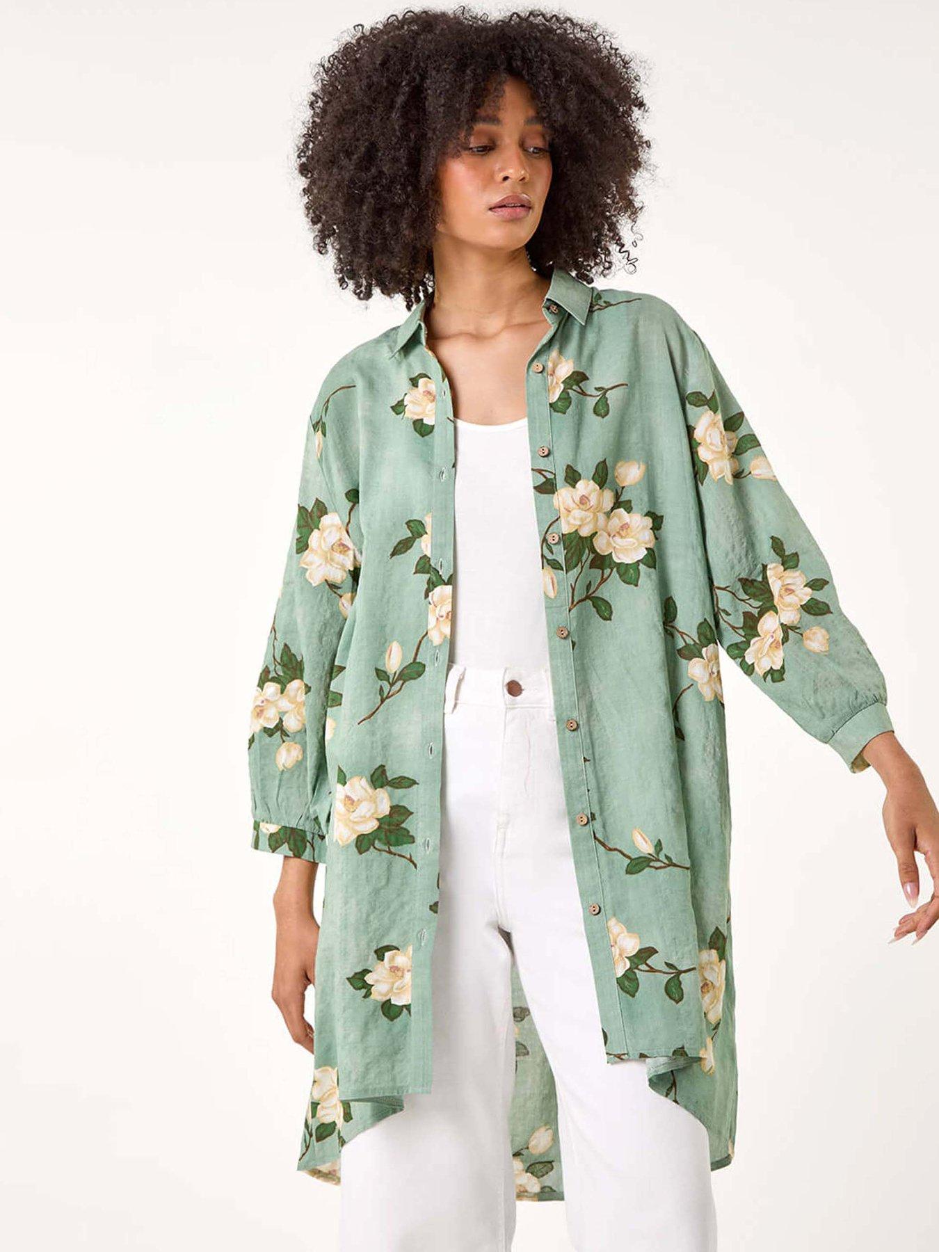 undefined Floral Cotton Blend Longline Tunic Shirt