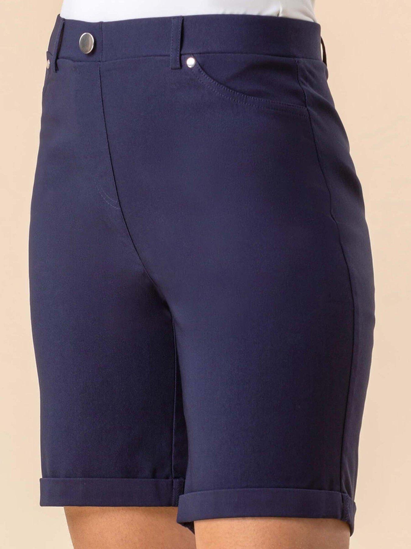 undefined Elastic Waist Turn Up Stretch Shorts - Navy