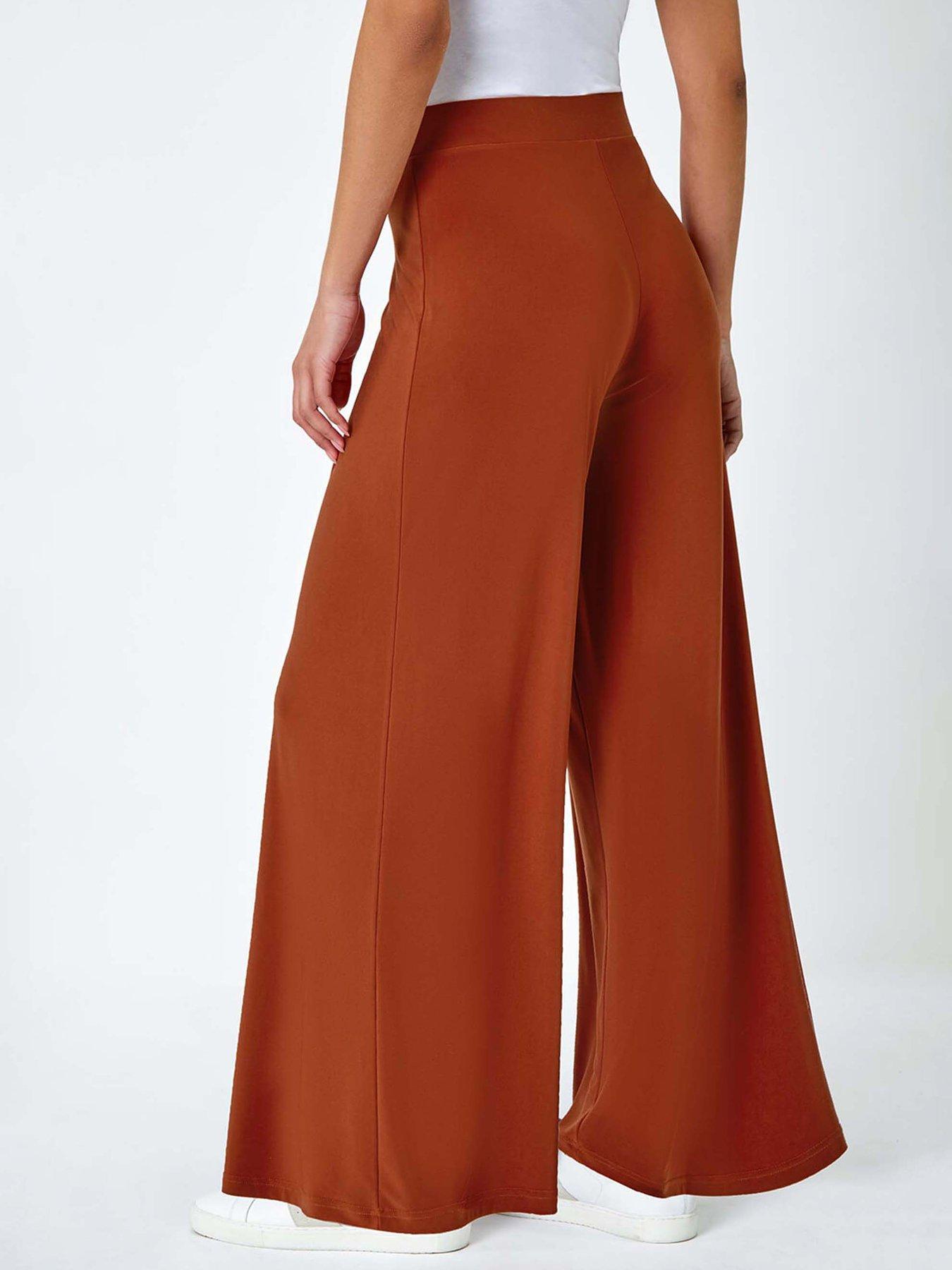 Image 2 of 5 of Roman Elastic Waist Wide Leg Stretch Trousers - Orange