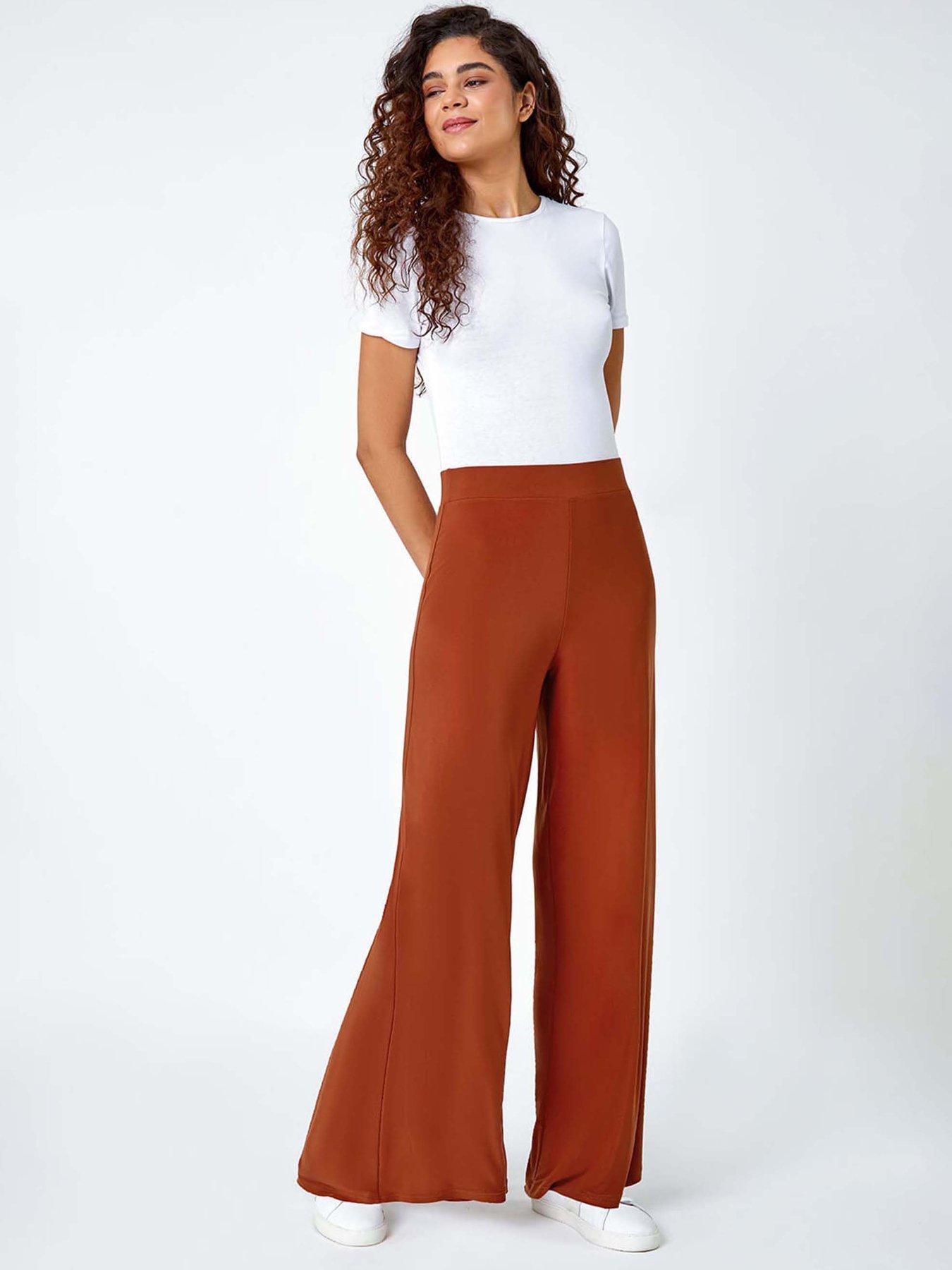 Image 3 of 5 of Roman Elastic Waist Wide Leg Stretch Trousers - Orange