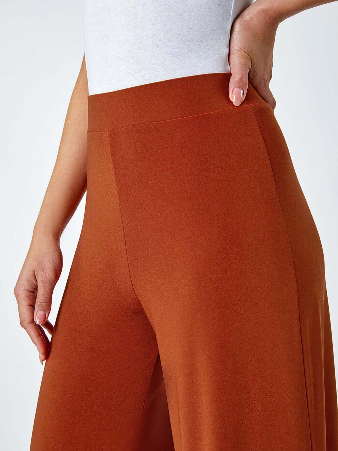 Image 5 of 5 of Roman Elastic Waist Wide Leg Stretch Trousers - Orange
