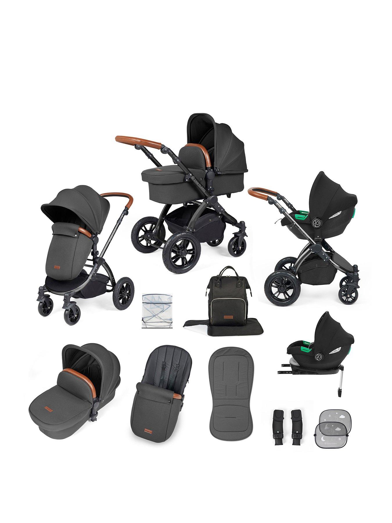 ickle-bubba-stomp-luxe-12-piece-travel-system-with-i-size-cirrus-car-seat-amp-isofix-base-black-charcoal-grey-tan