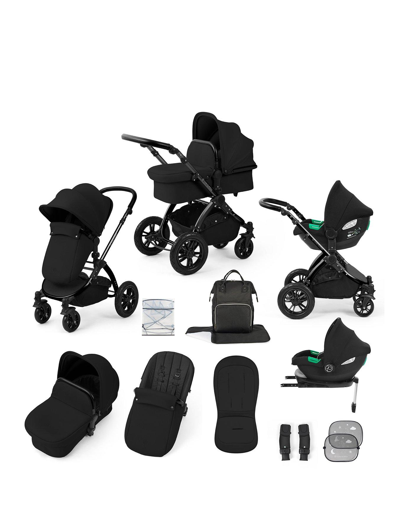 Ickle Bubba Stomp Luxe 12 Piece Travel System with i-Size Cirrus Car Seat  &  ISOFIX Base - Black / Midnight / Black