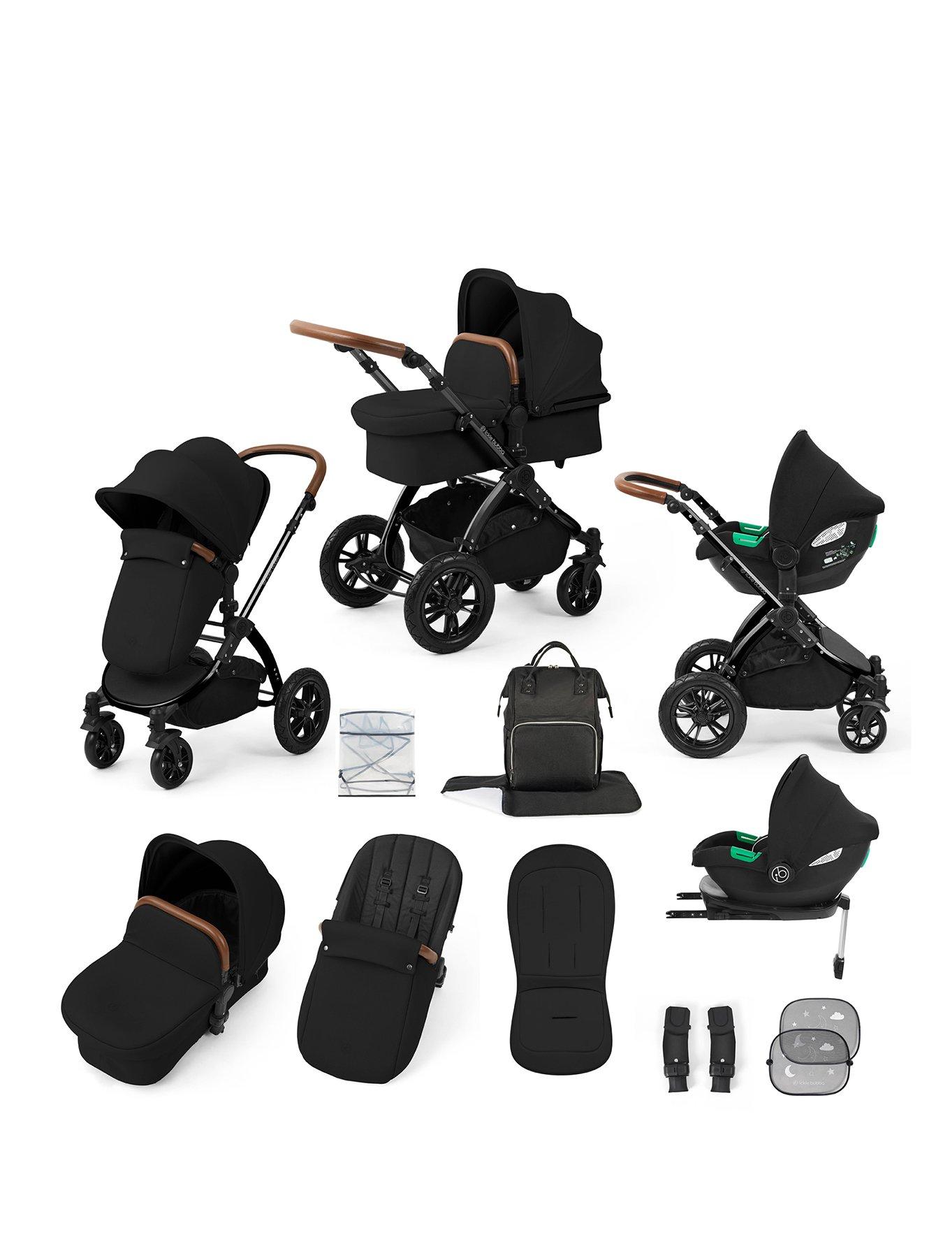 Ickle Bubba Stomp Luxe 12 Piece Travel System with i-Size Cirrus Car Seat  &  ISOFIX Base - Black / Midnight / Tan