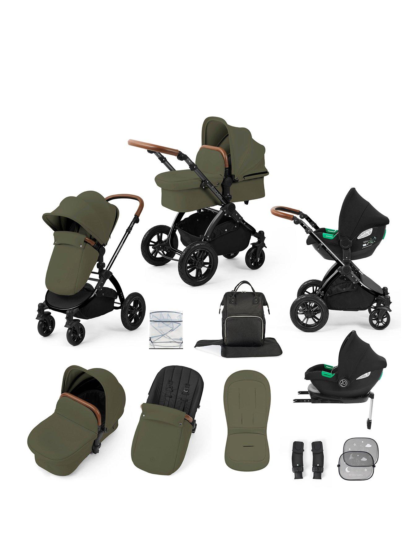 Ickle Bubba Stomp Luxe 12 Piece Travel System with i-Size Cirrus Car Seat  &  ISOFIX Base - Black / Woodland / Tan