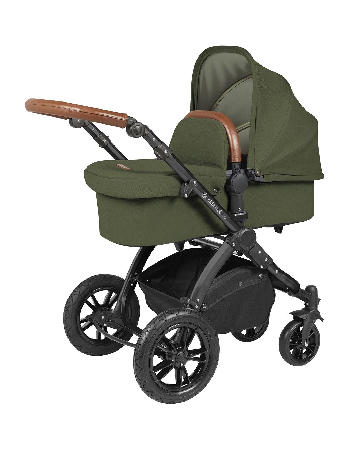  image of ickle-bubba-stomp-luxe-12-piece-travel-system-with-i-size-cirrus-car-seat-amp-isofix-base-black-woodland-tan