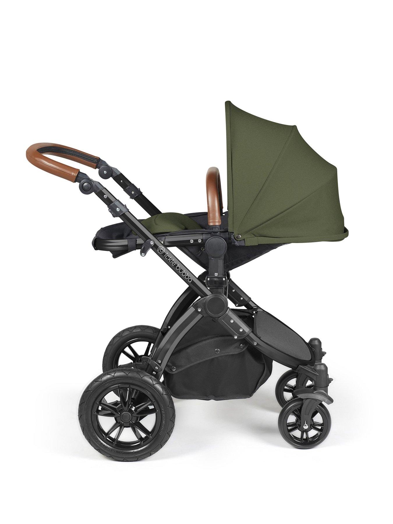  image of ickle-bubba-stomp-luxe-12-piece-travel-system-with-i-size-cirrus-car-seat-amp-isofix-base-black-woodland-tan