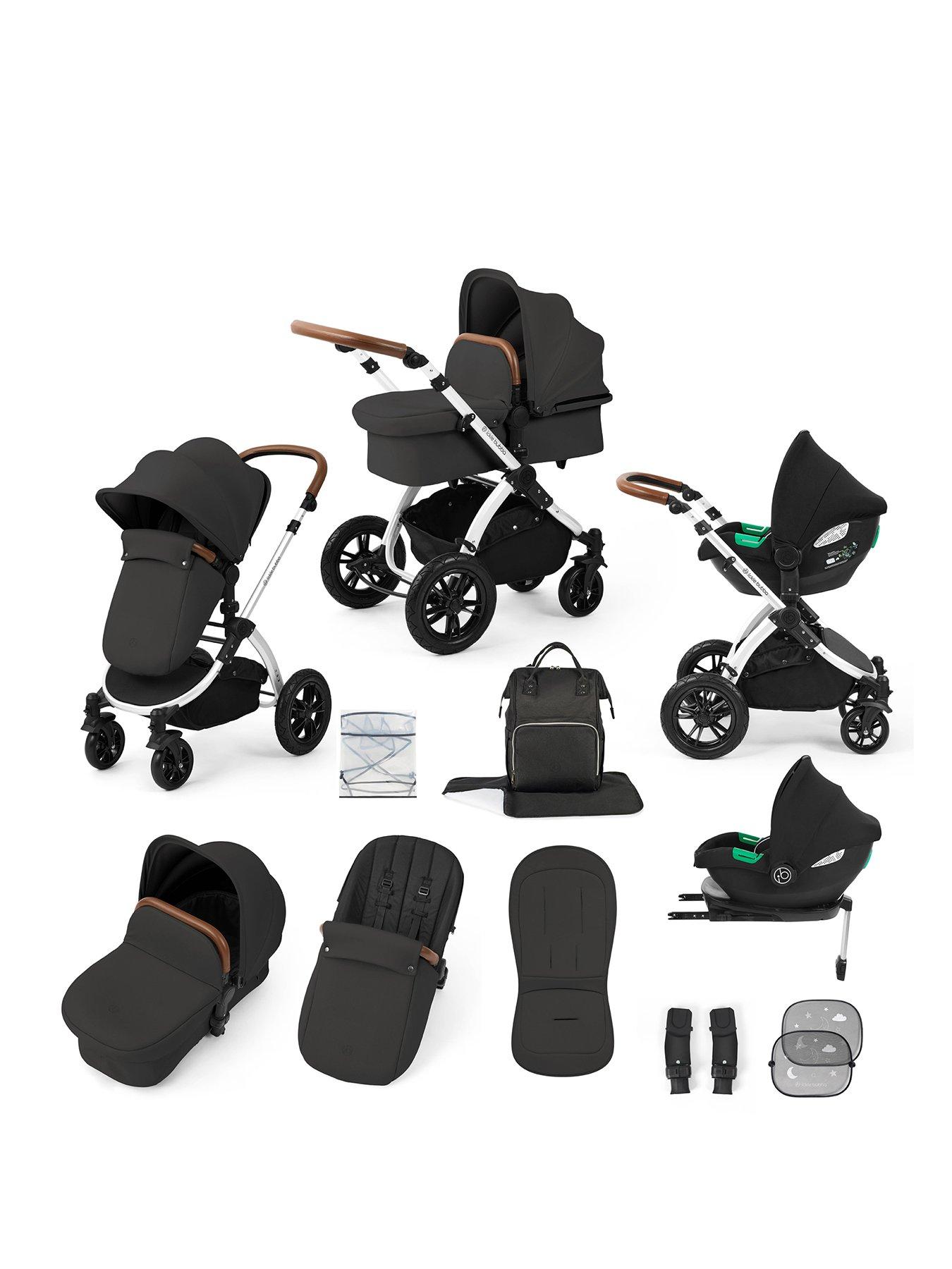 Ickle Bubba Stomp Luxe 12 Piece Travel System with i-Size Cirrus Car Seat  &  ISOFIX Base - Silver / Charcoal Grey / Tan