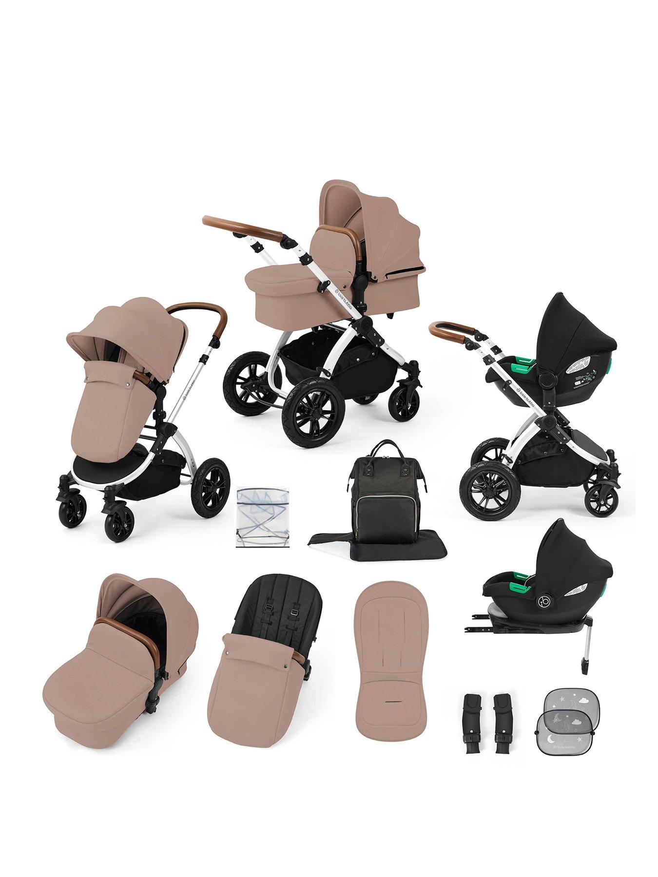 Ickle Bubba Stomp Luxe 12 Piece Travel System with i-Size Cirrus Car Seat  &  ISOFIX Base - Silver / Desert / Tan