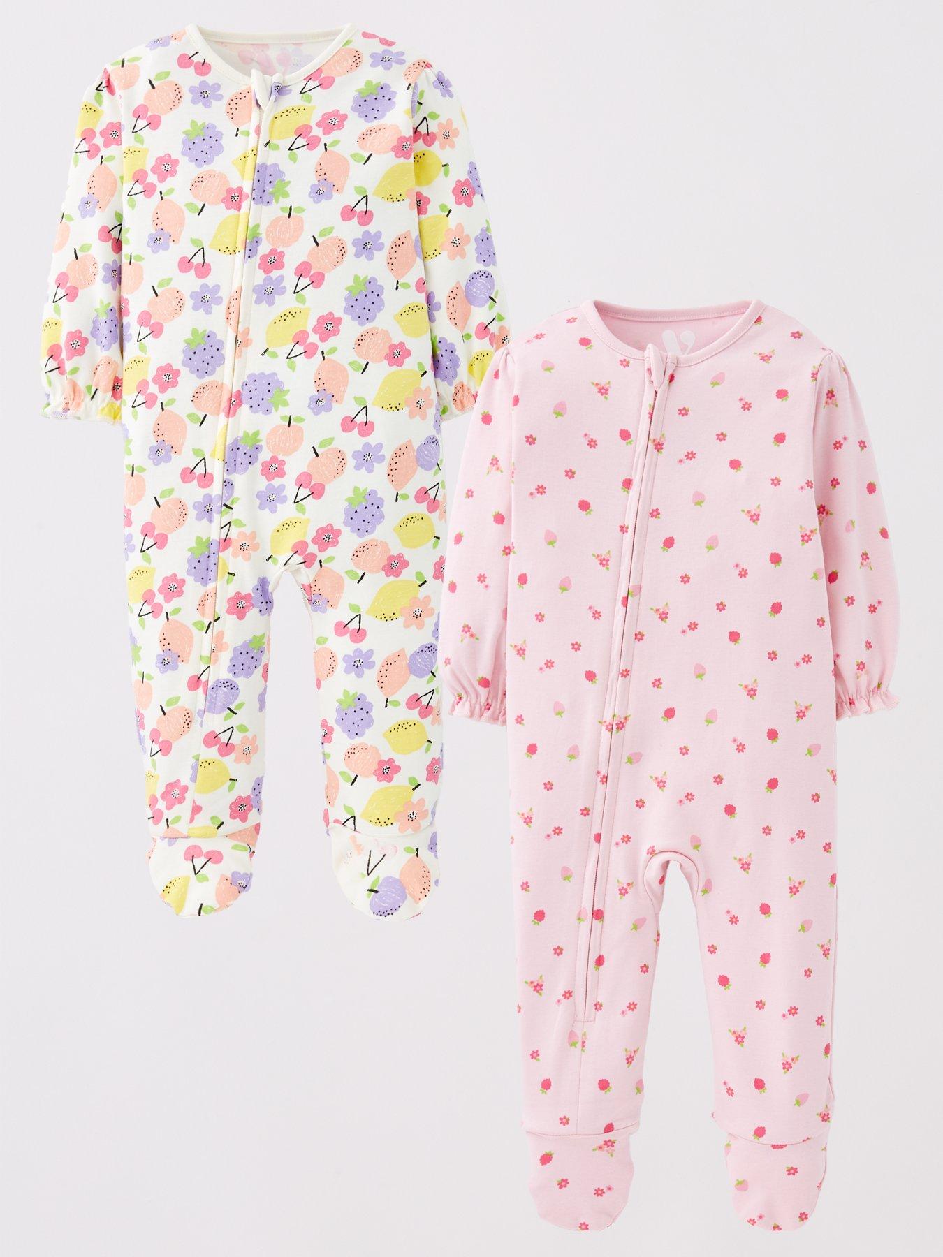 front image of mini-v-by-very-2-pack-printed-baby-girl-zip-up-sleepsuits-multi