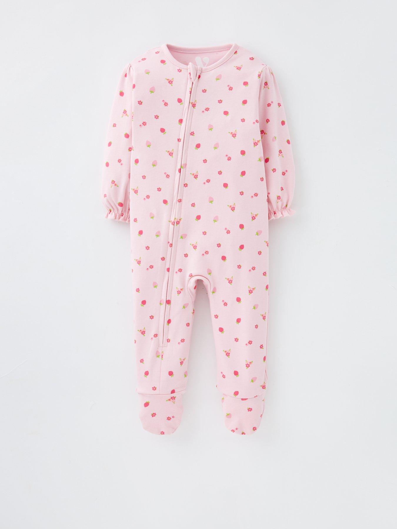  image of mini-v-by-very-2-pack-printed-baby-girl-zip-up-sleepsuits-multi