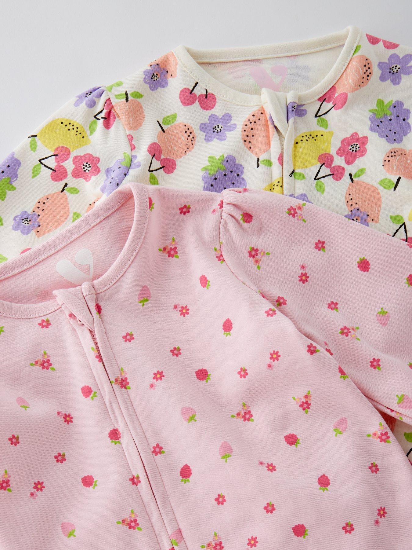  image of mini-v-by-very-2-pack-printed-baby-girl-zip-up-sleepsuits-multi