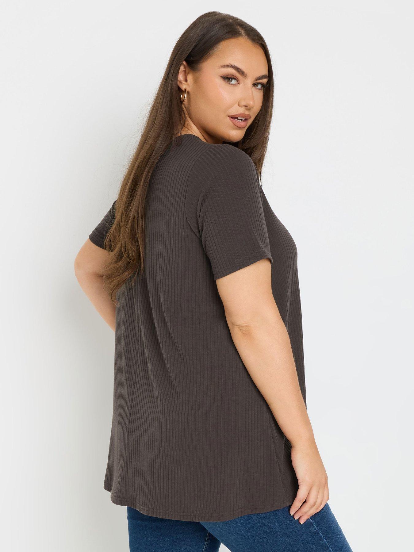  image of yours-curve-button-front-rib-t-shirt-brown