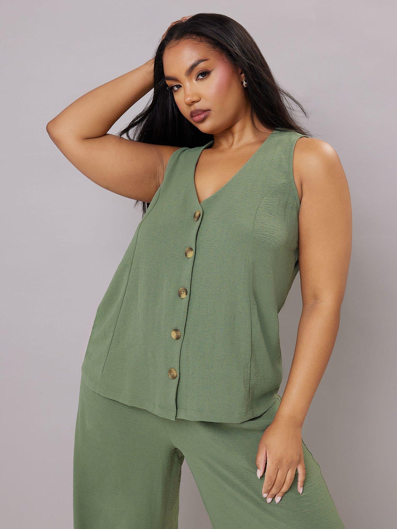 undefined Curve Waistcoat Vest - Green