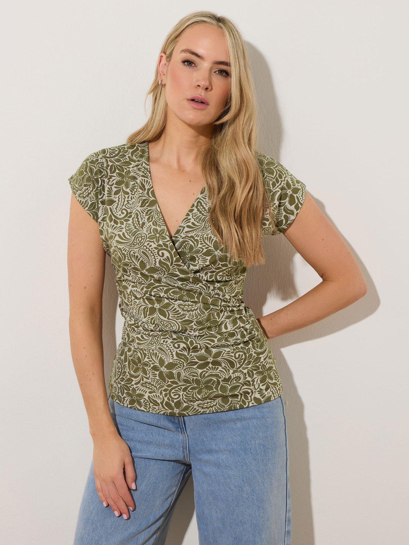 undefined Floral Grown On Sleeve Wrap Top - Green