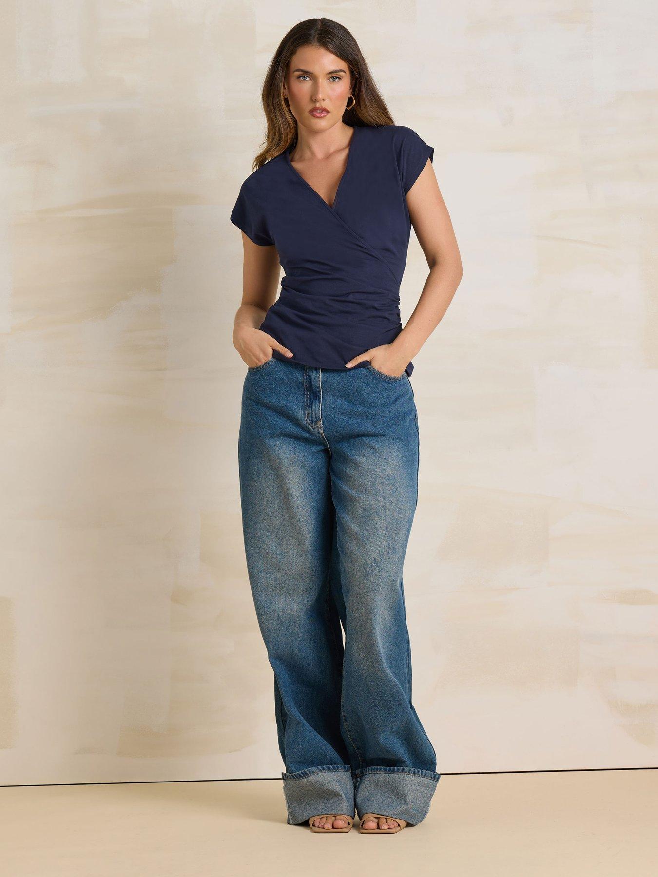  image of long-tall-sally-2-pack-wrap-top-blue