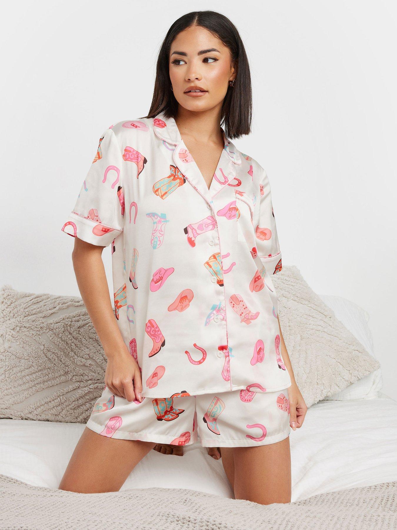 undefined Petite Satin Western Boot Shirt  &  Short Set - White