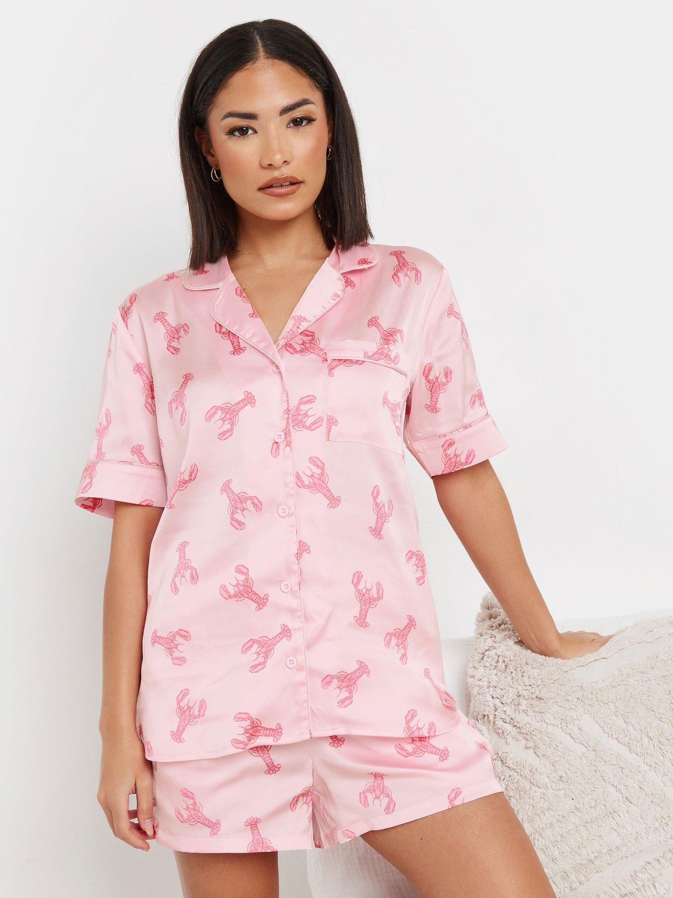  image of pixiegirl-petite-satin-lobster-shirt-amp-short-set-pink