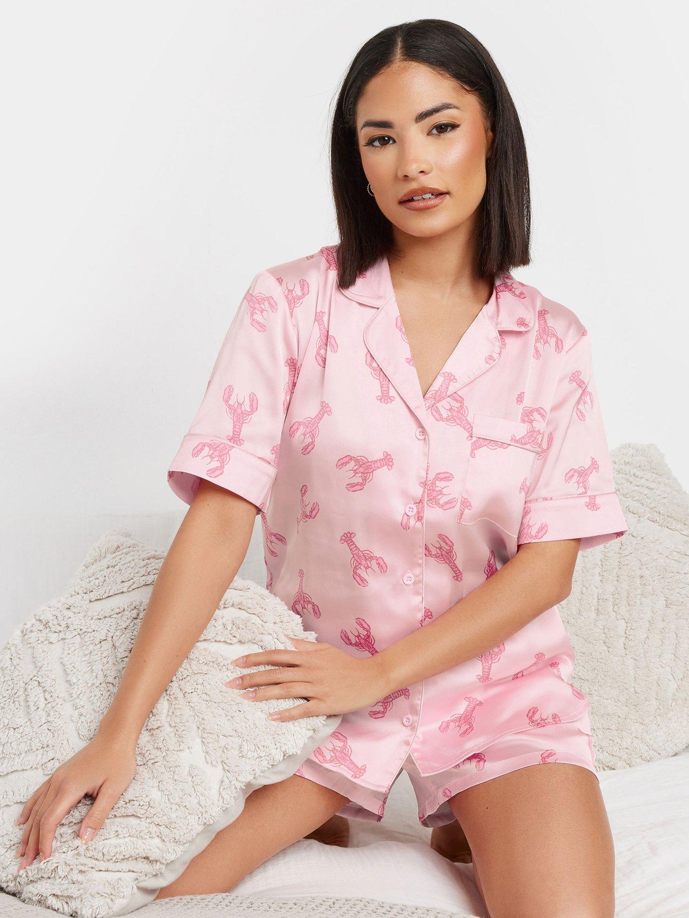  image of pixiegirl-petite-satin-lobster-shirt-amp-short-set-pink