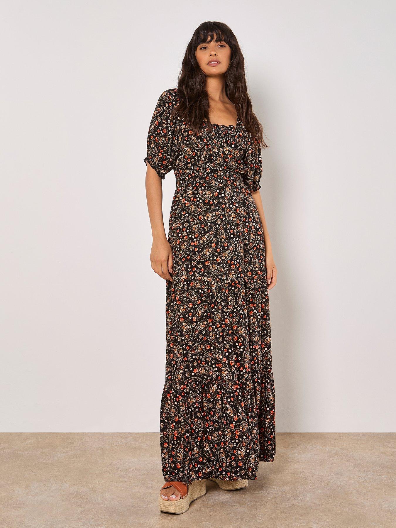 undefined Floral Paisley Tiered Maxi Dress - Black