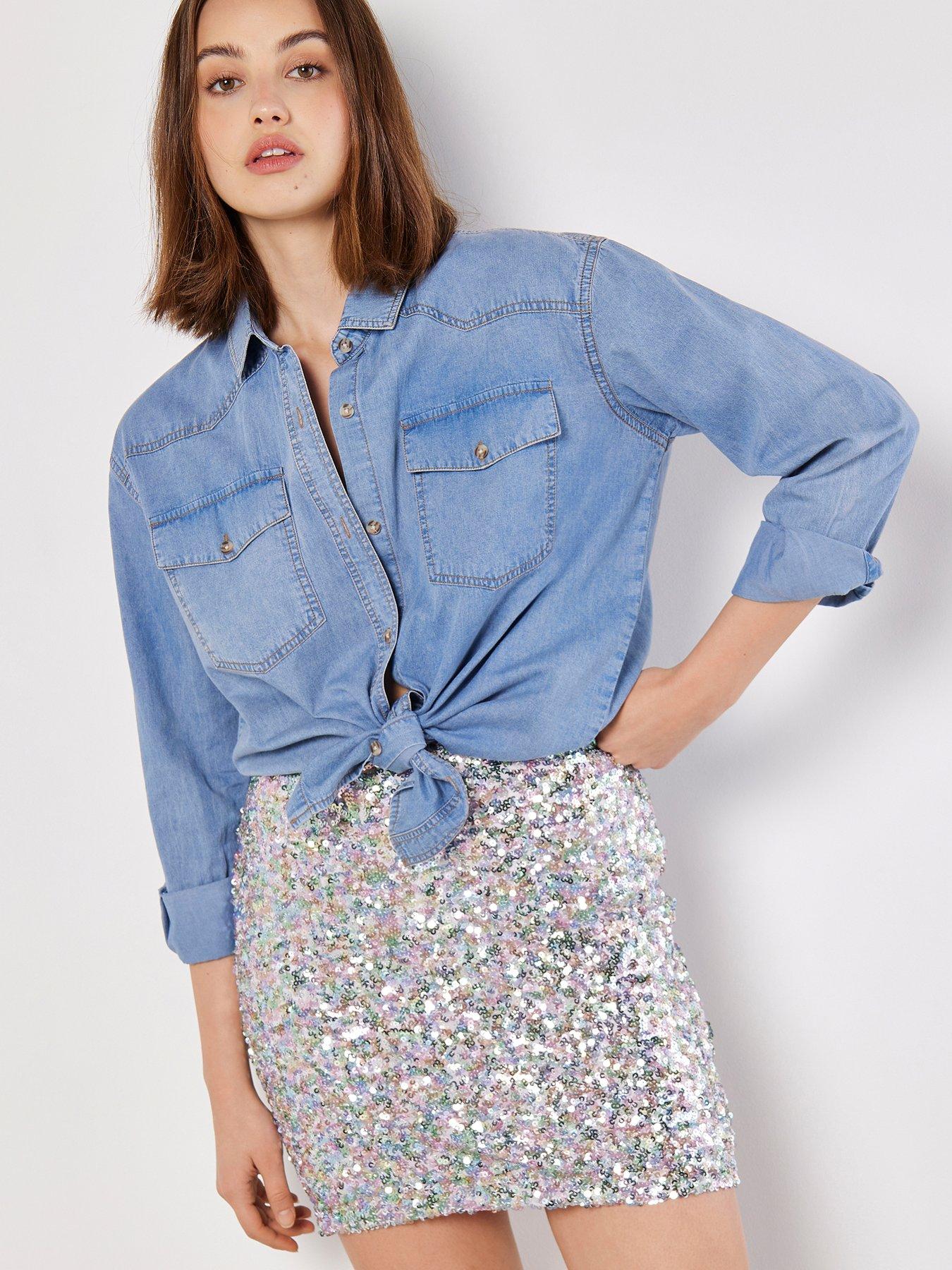 undefined Multicolour Sequins Mini Skirt - Mint