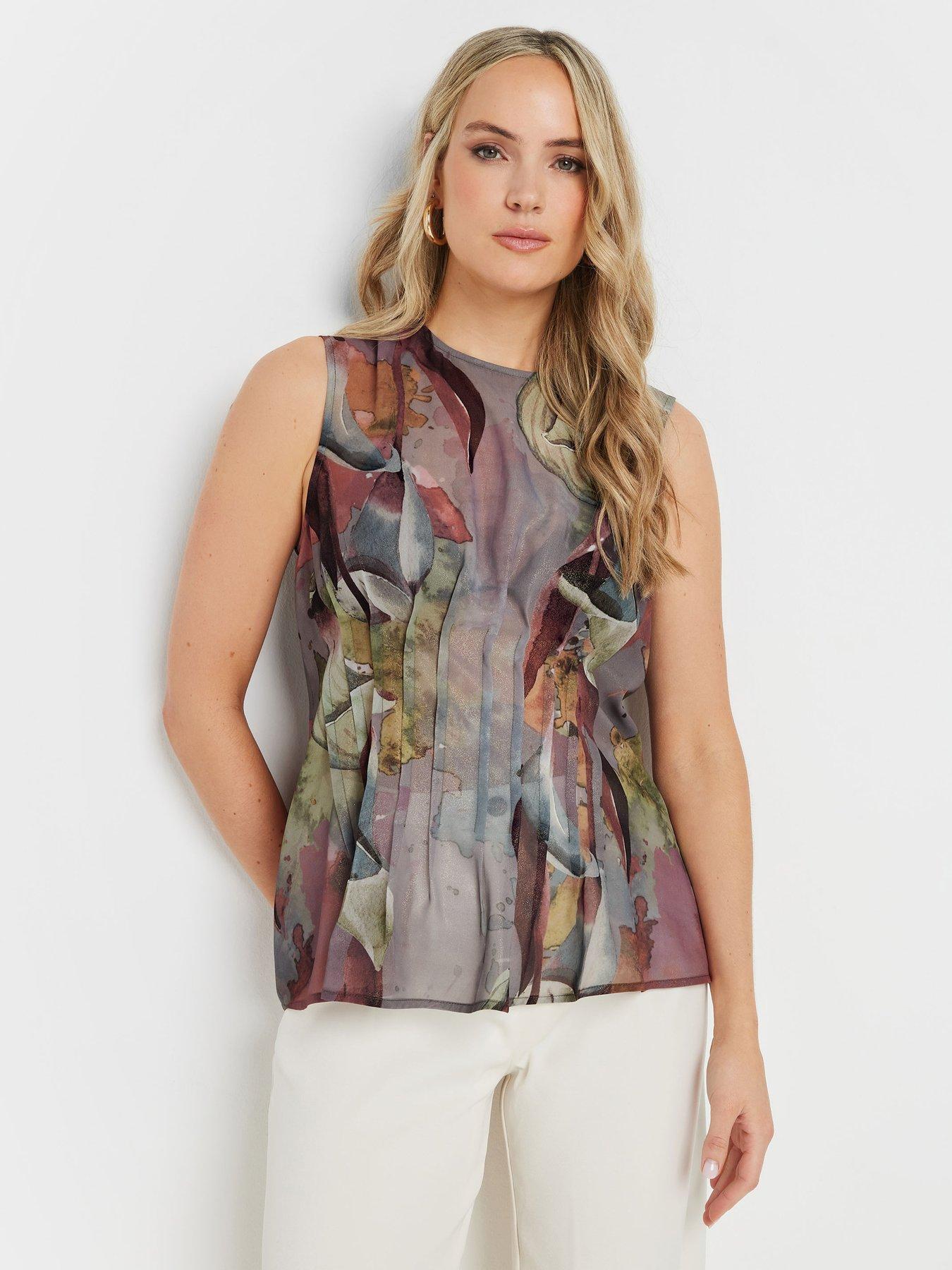 undefined Tall Abstract Floral Sheer Pleat Top