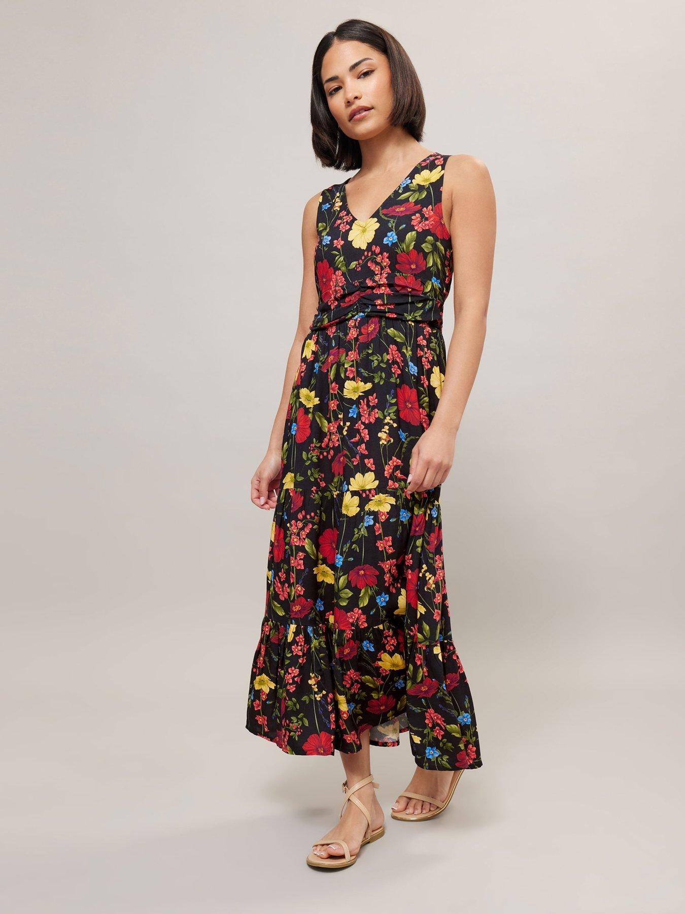 undefined Petite Ruched Waist Tiered Maxi Dress