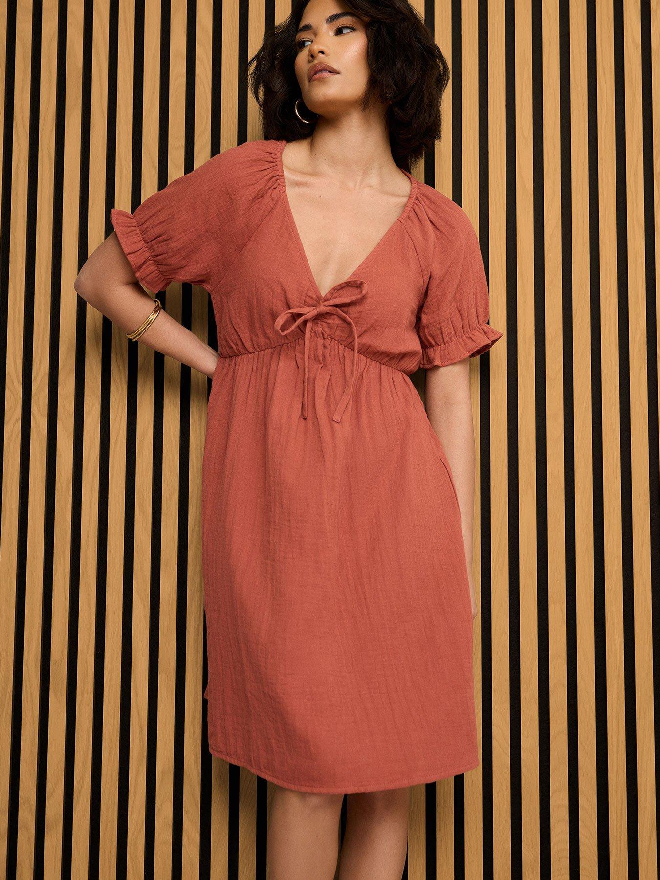  image of pixiegirl-petite-tie-front-cheesecloth-dress