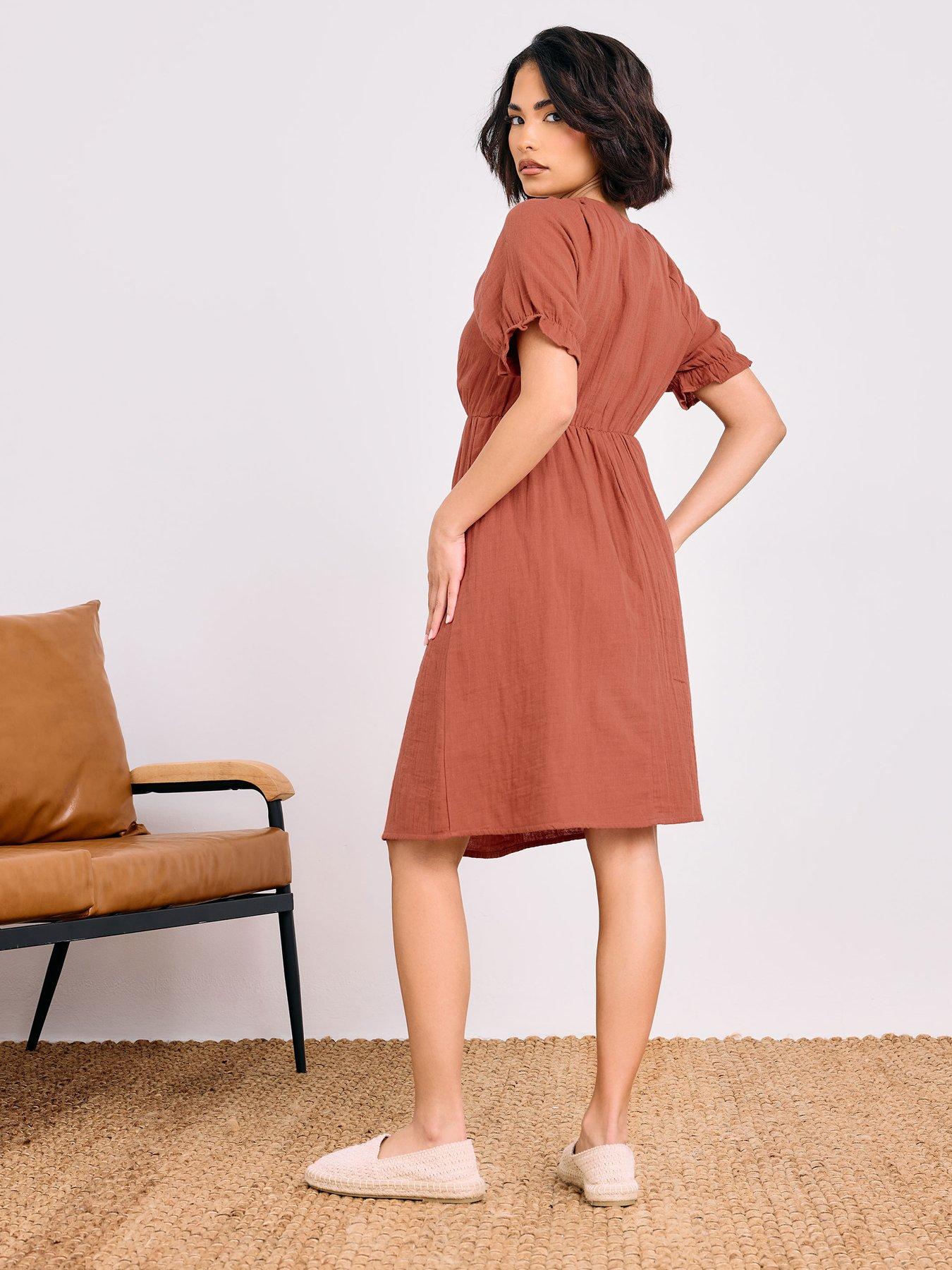  image of pixiegirl-petite-tie-front-cheesecloth-dress