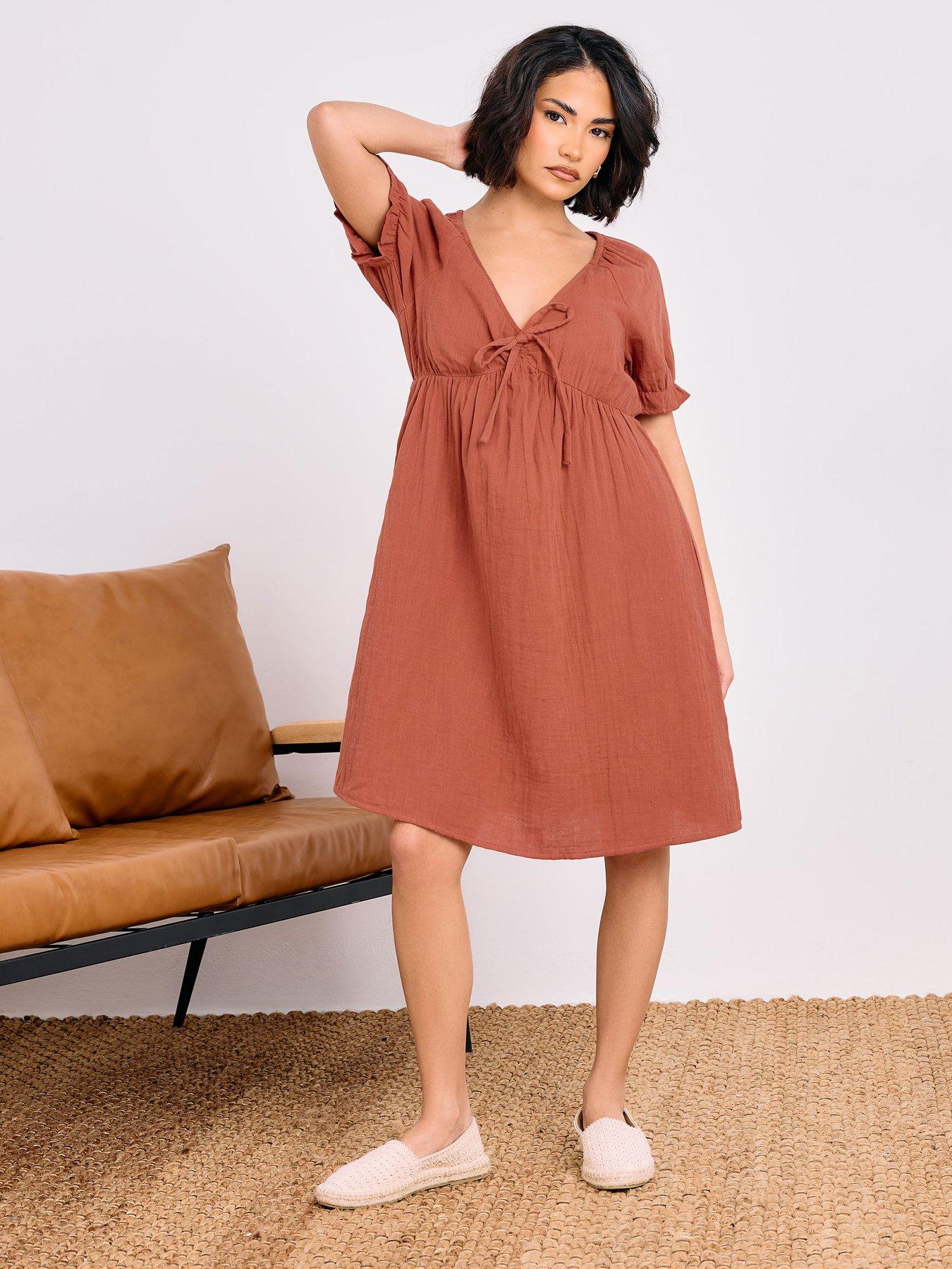  image of pixiegirl-petite-tie-front-cheesecloth-dress