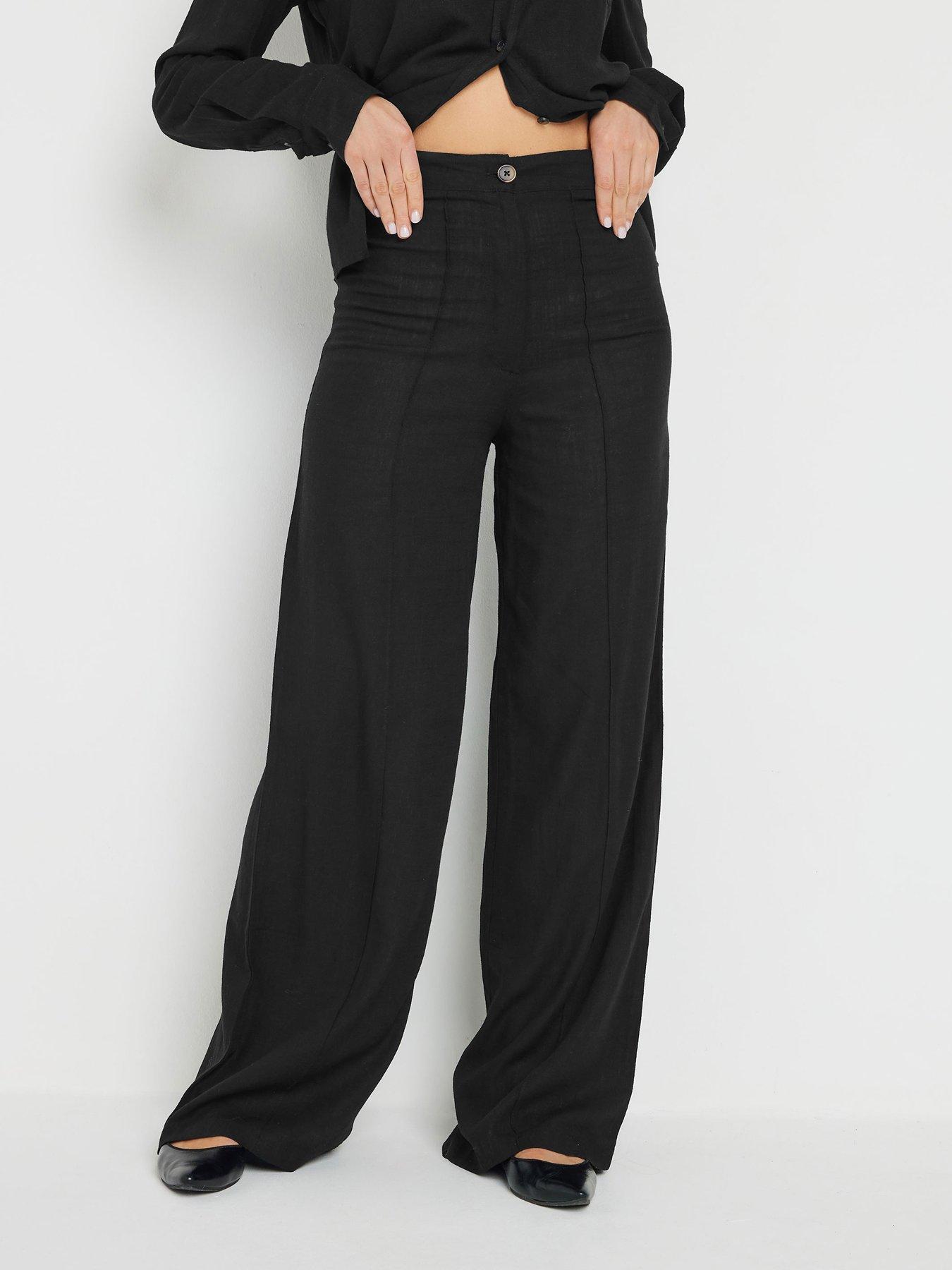 Image 1 of 4 of Long Tall Sally Pleat Front Linen Trouser 36" - Black