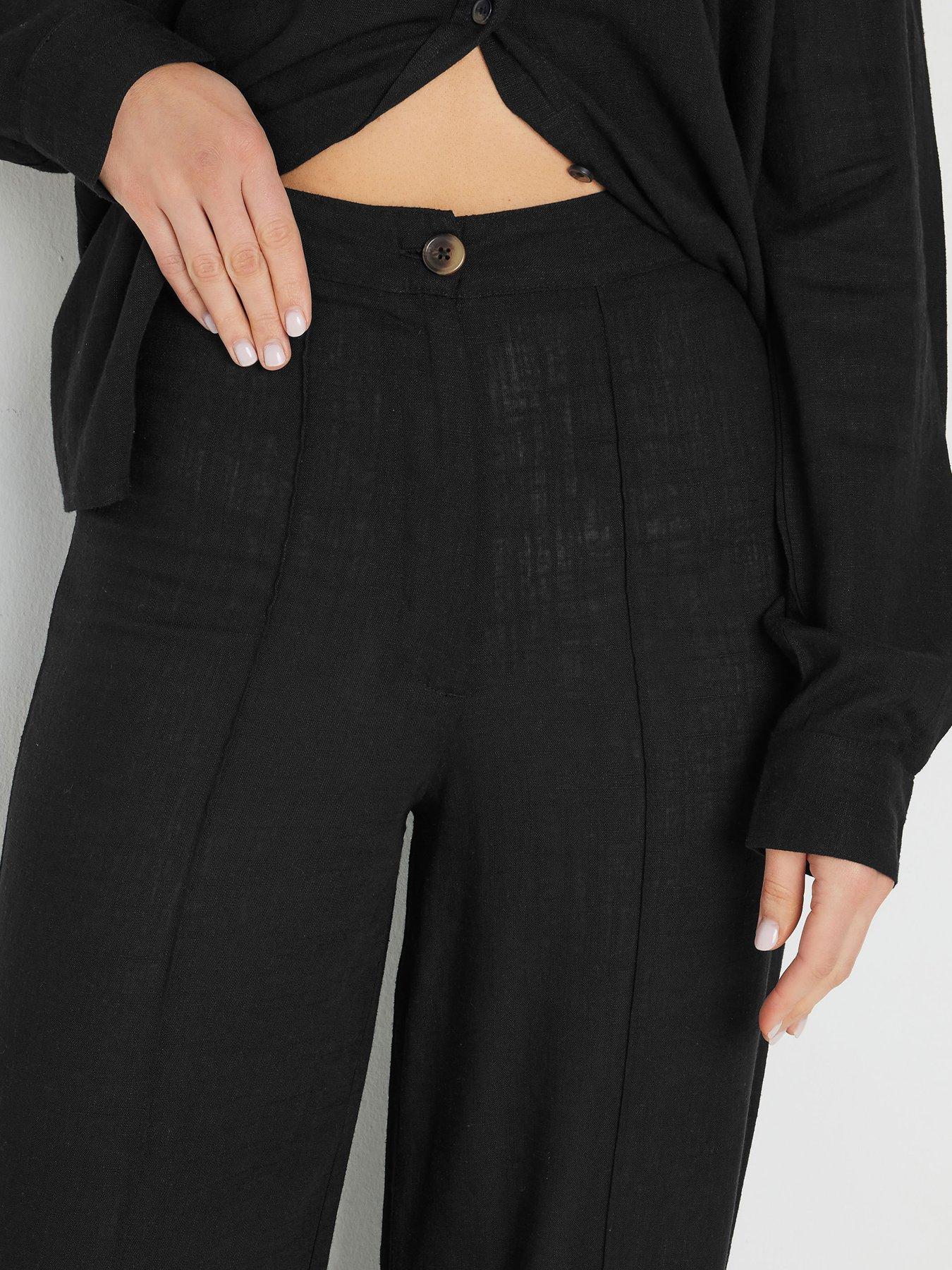 Image 4 of 4 of Long Tall Sally Pleat Front Linen Trouser 36" - Black