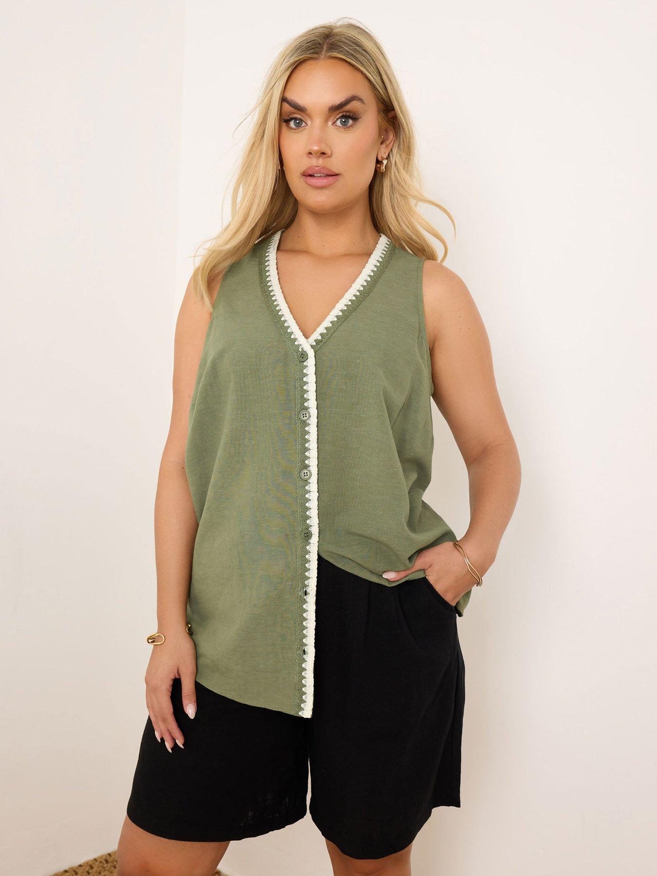 undefined Curve Blanket Stitch Linen Vest
