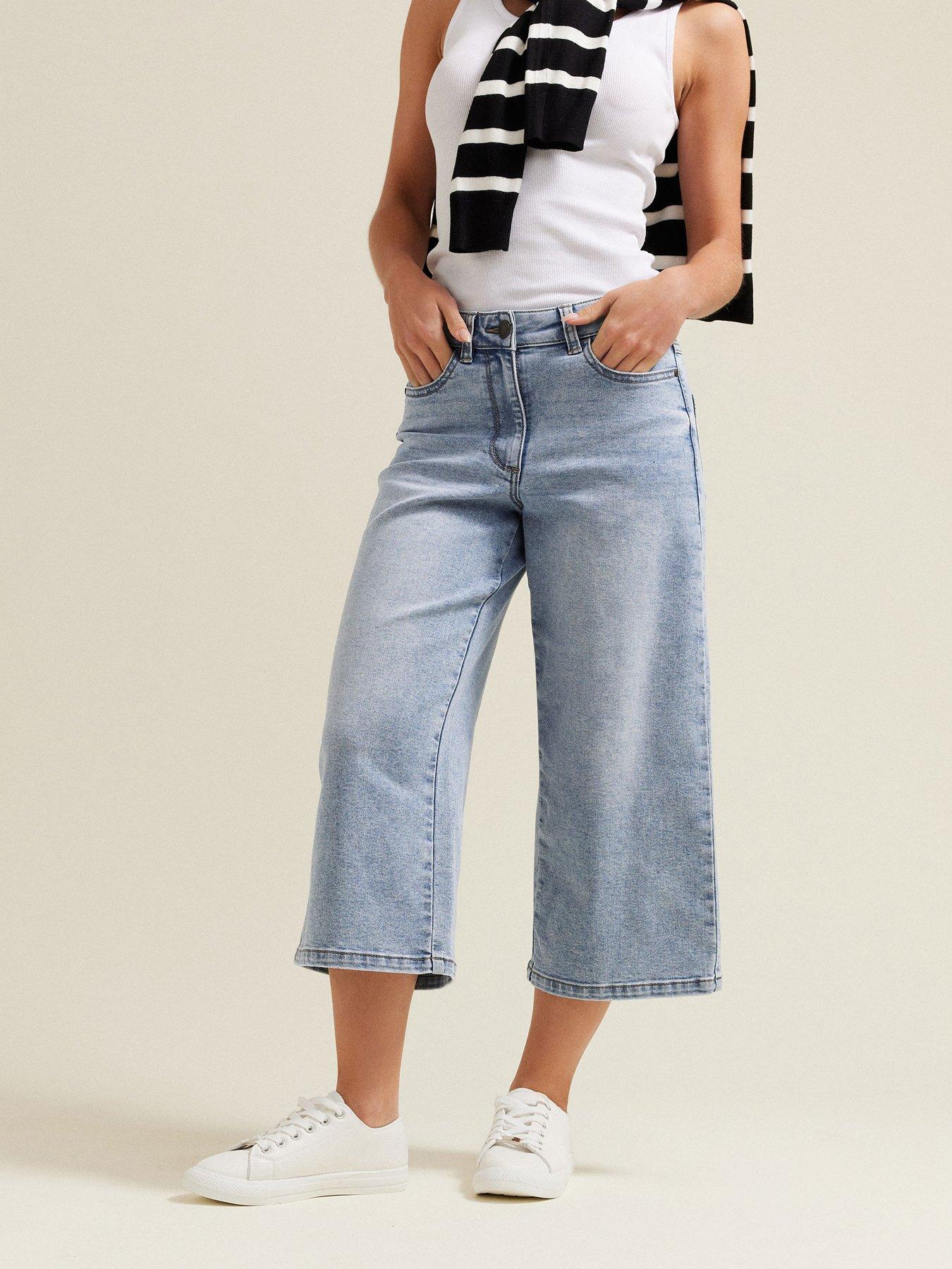 undefined Petite Wide Leg Crop Jeans - Blue