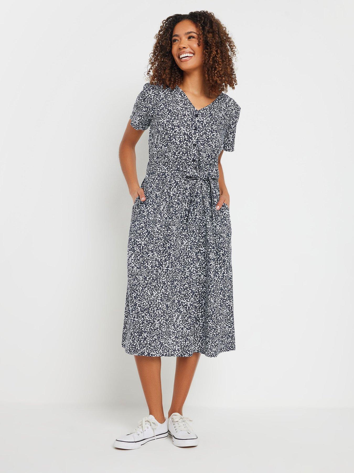undefined Short Sleeve Tie Waist Midi Dress - Blue
