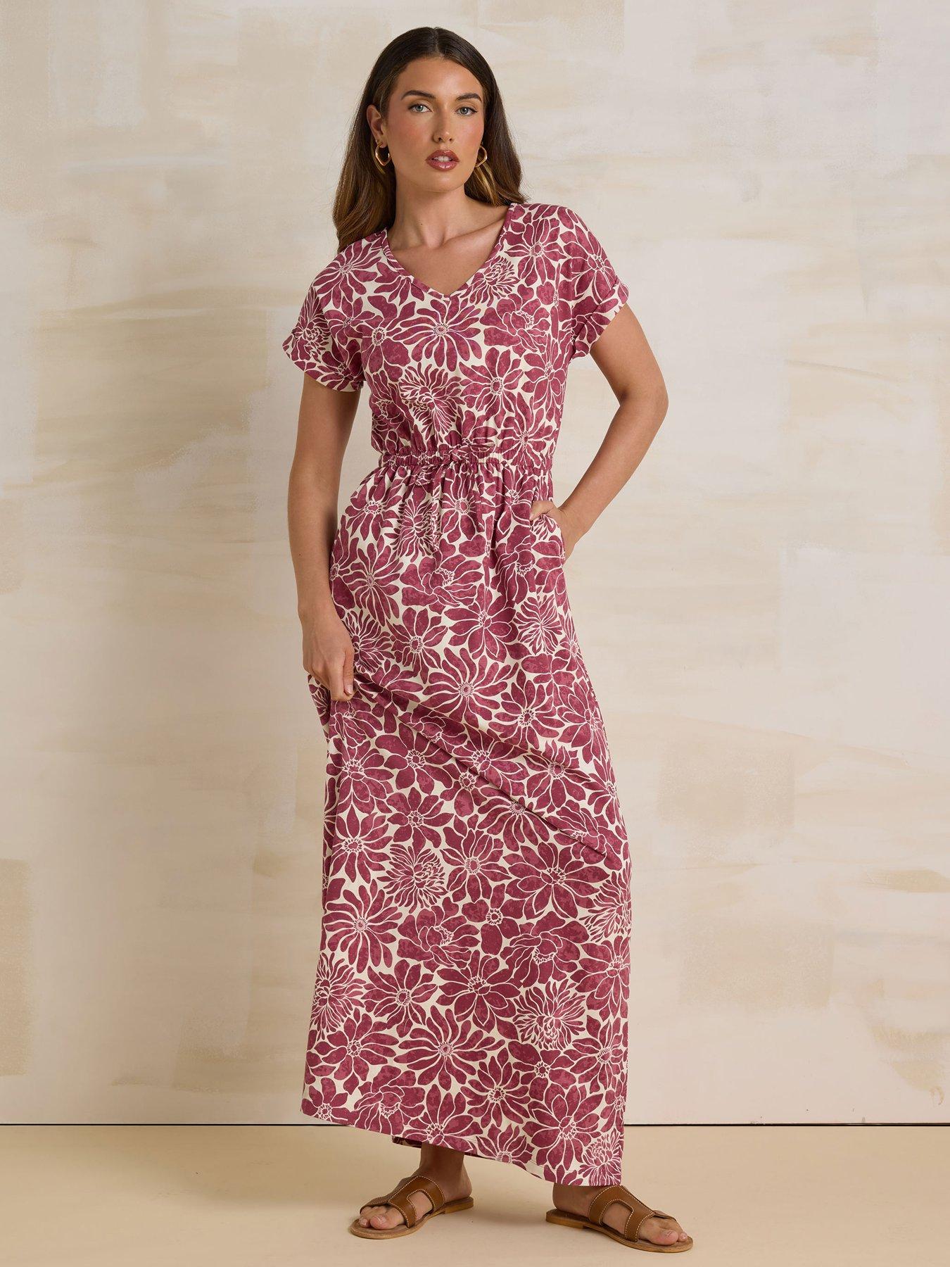 undefined Floral Tie Waist Dress - Red