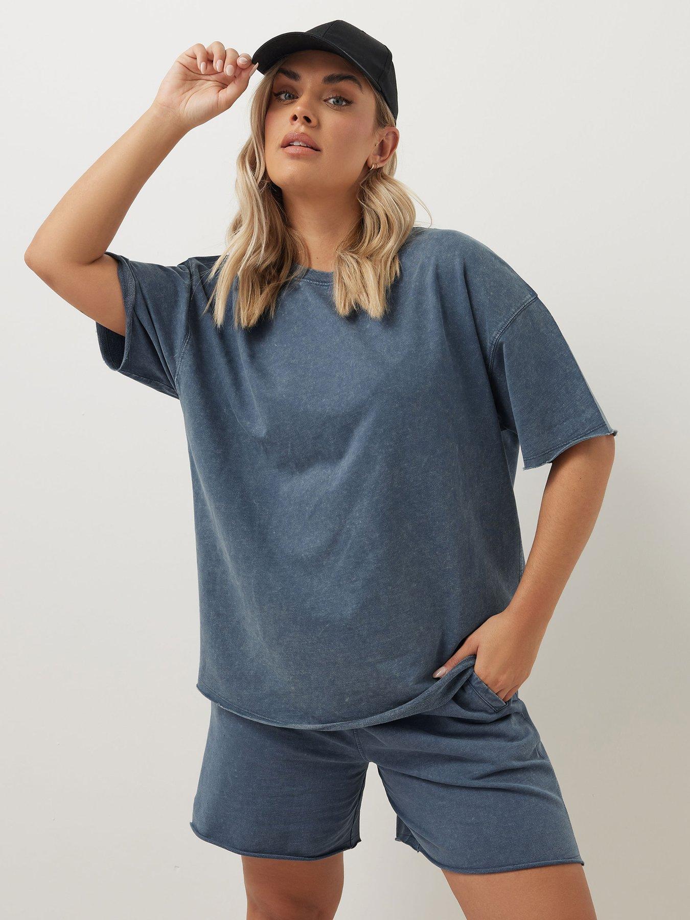 front image of yours-curve-acid-wash-sweat-t-shirt