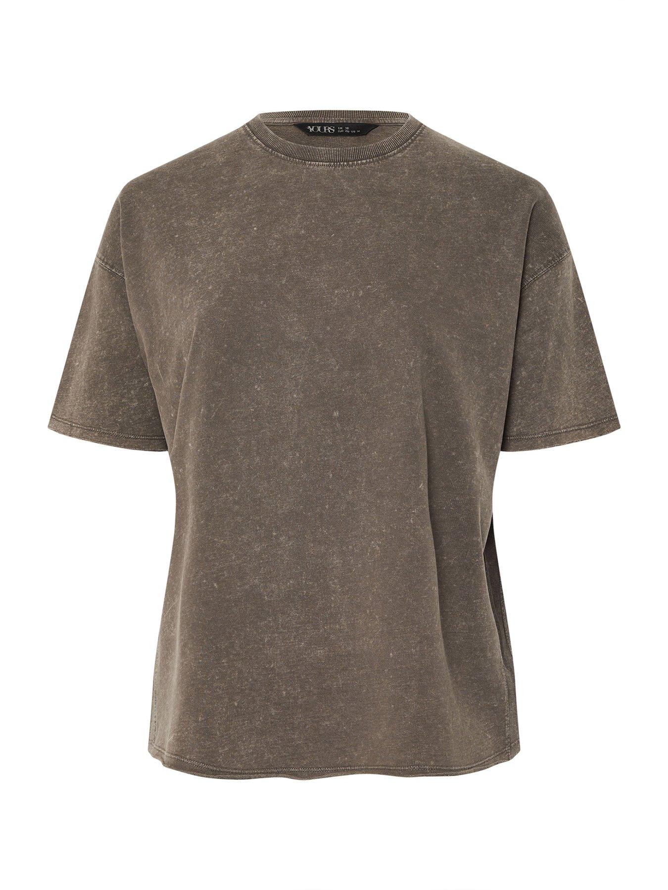  image of yours-curve-acid-wash-sweat-t-shirt-brown