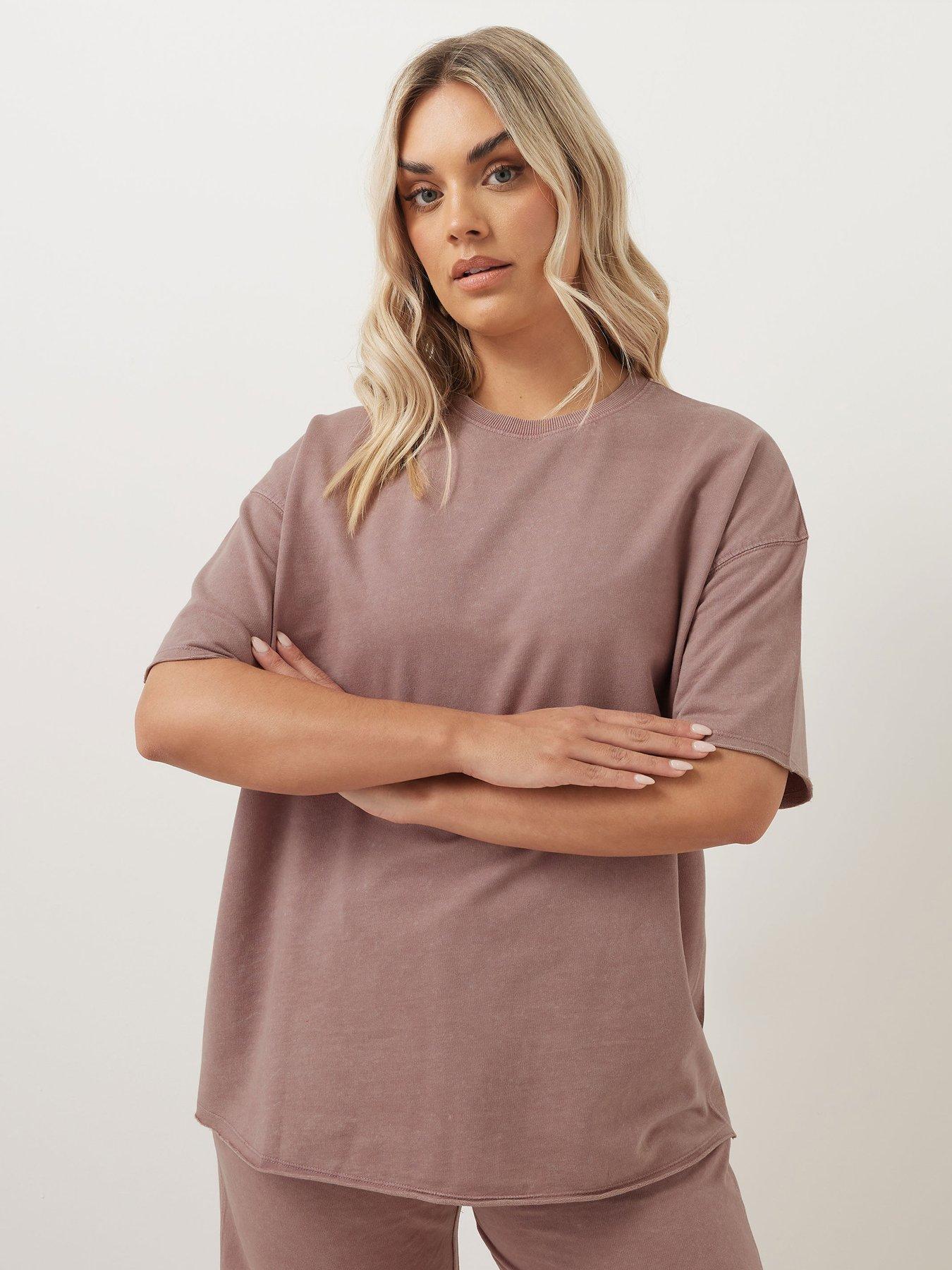 undefined Curve Acid Wash Sweat T-Shirt - Pink