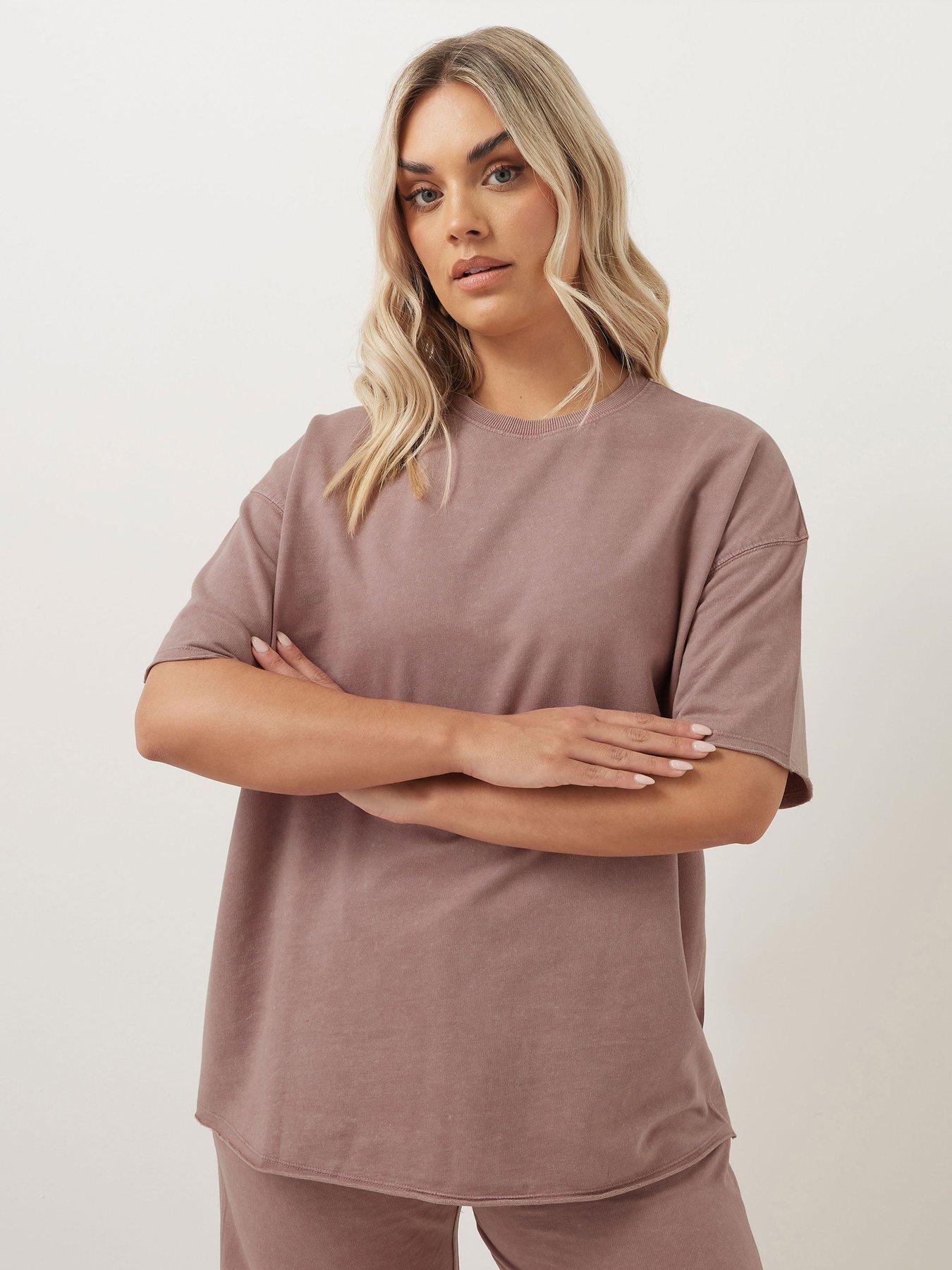 undefined Curve Acid Wash Sweat T-Shirt  &  Trouser Set - Pink