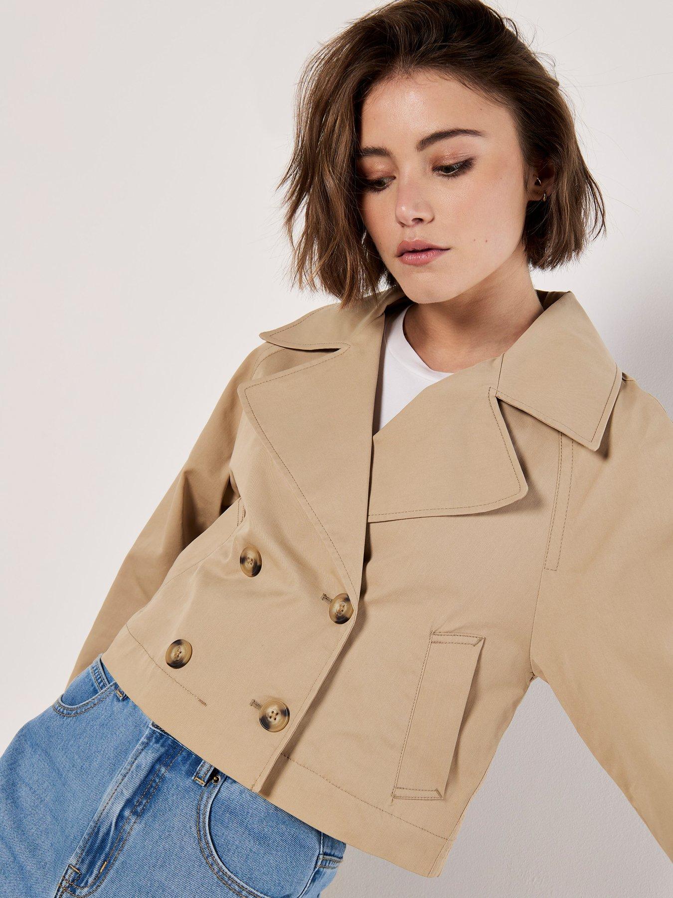  image of apricot-cropped-trench-coat-stone