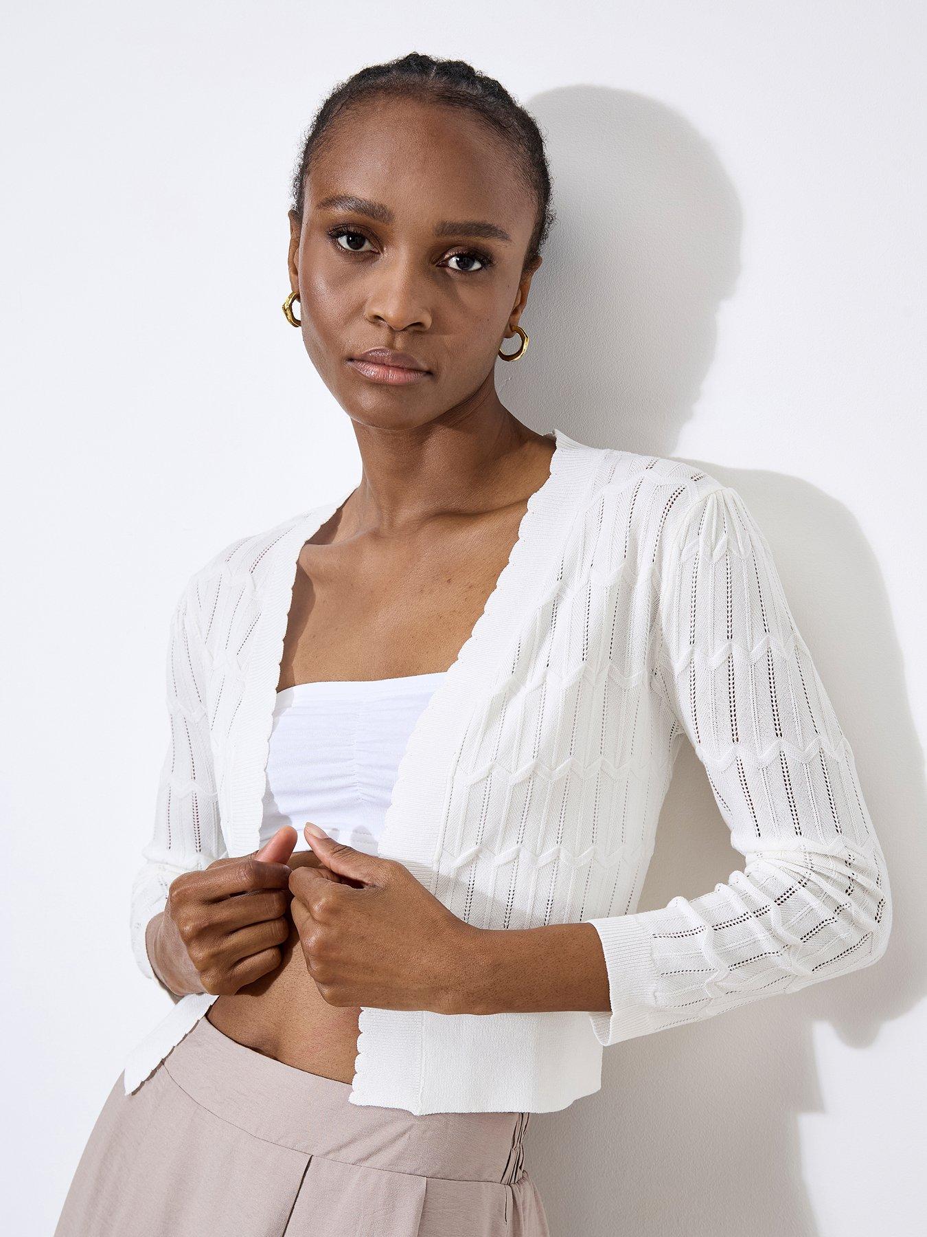 undefined Pointelle Chevron Shrug - Cream